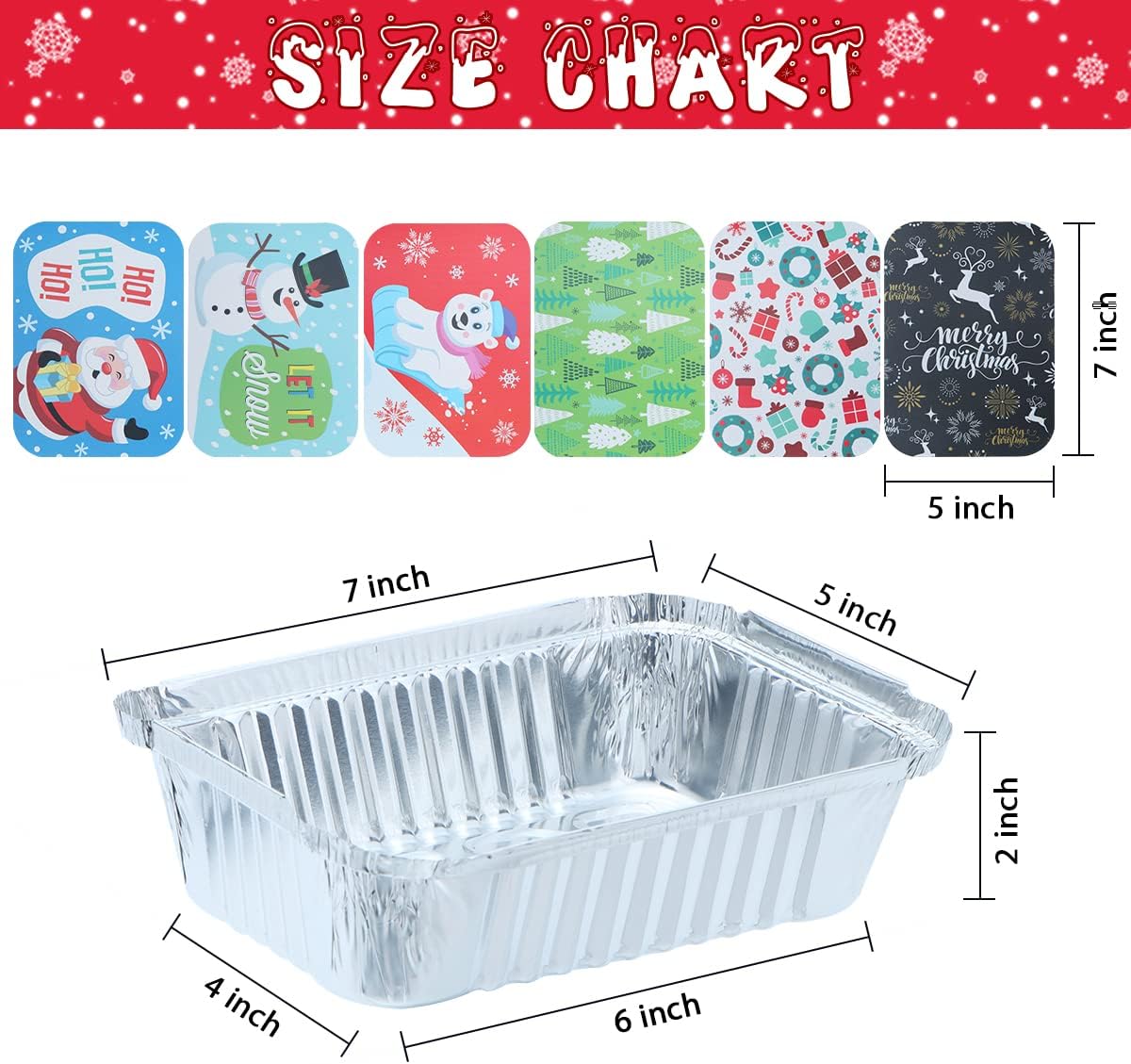 SYNCFUN 36 Pcs Christmas Foil Containers with Lids, 7"x5"x2" Rectangular Treat Foil Containers, Disposable Food Containers for Holiday Baking, Cooking, Heating, Storing, Prepping Food