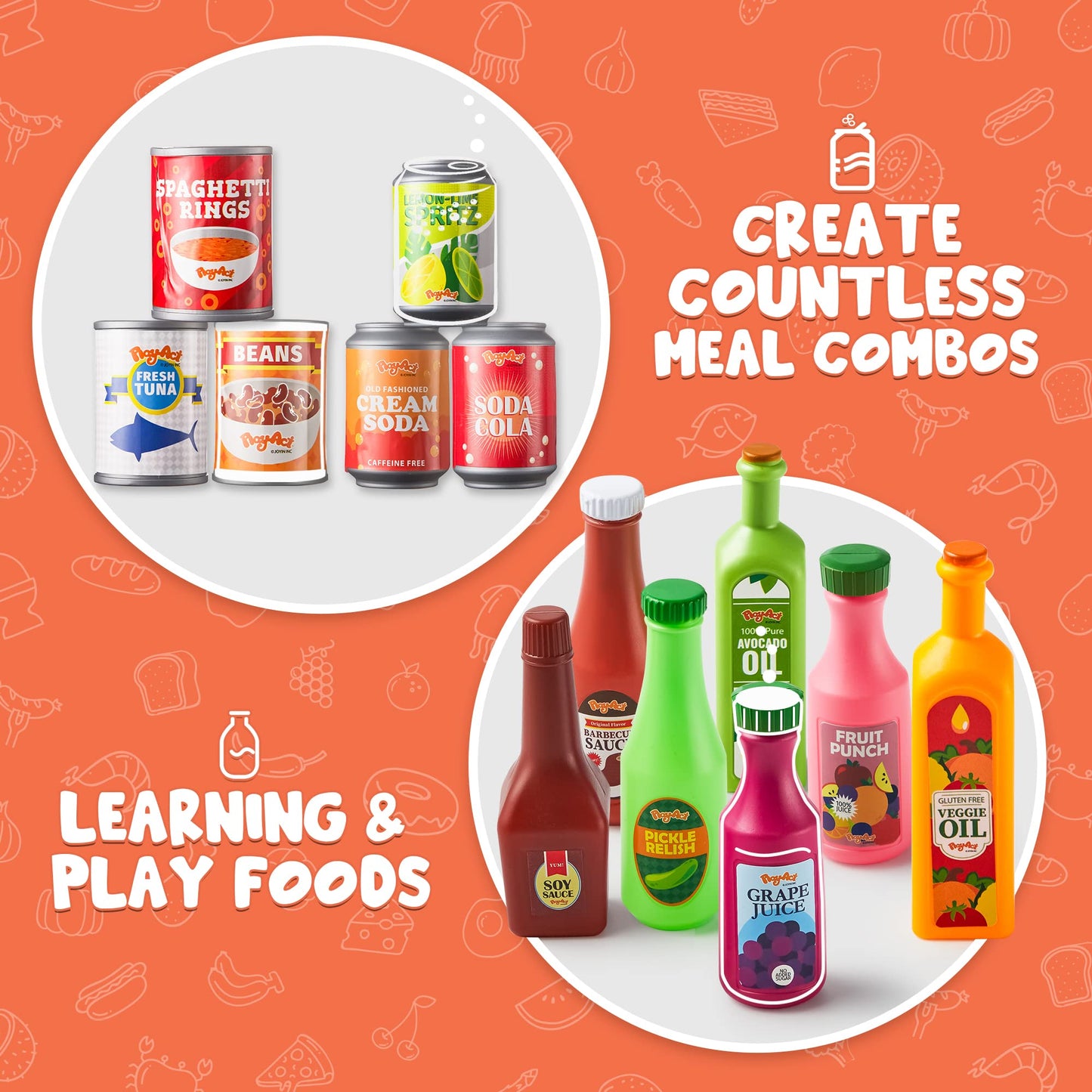 Joyfy 30 Pcs Play Food Grocery Cans, Play Kitchen Accessories, Gifts & Indoor Toys for Kids Toddlers 2 3 4 5 6 Years Old
