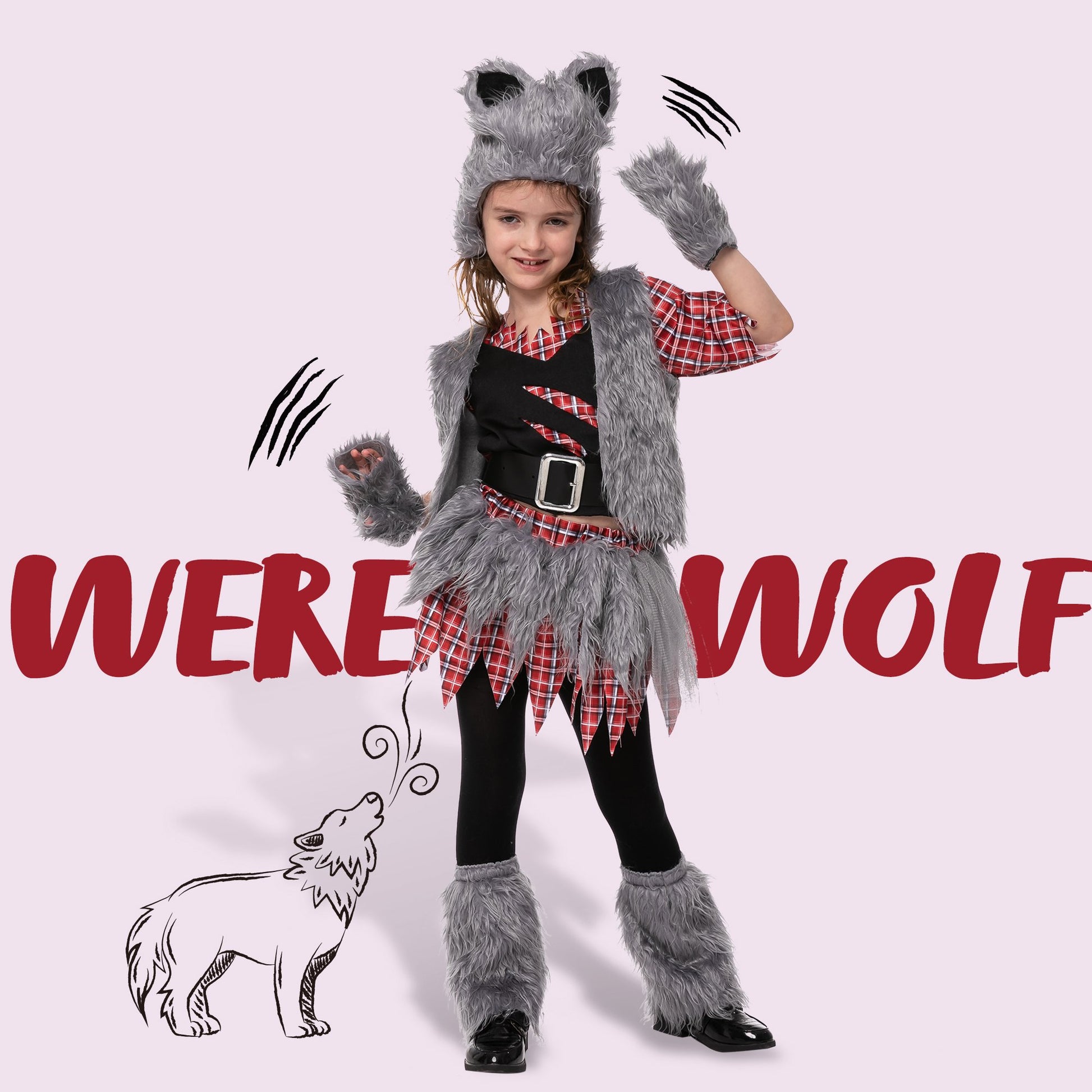 Joyfy Girls Wolf Costume Set, Children's Werewolf Costume, Girls Horro — free download