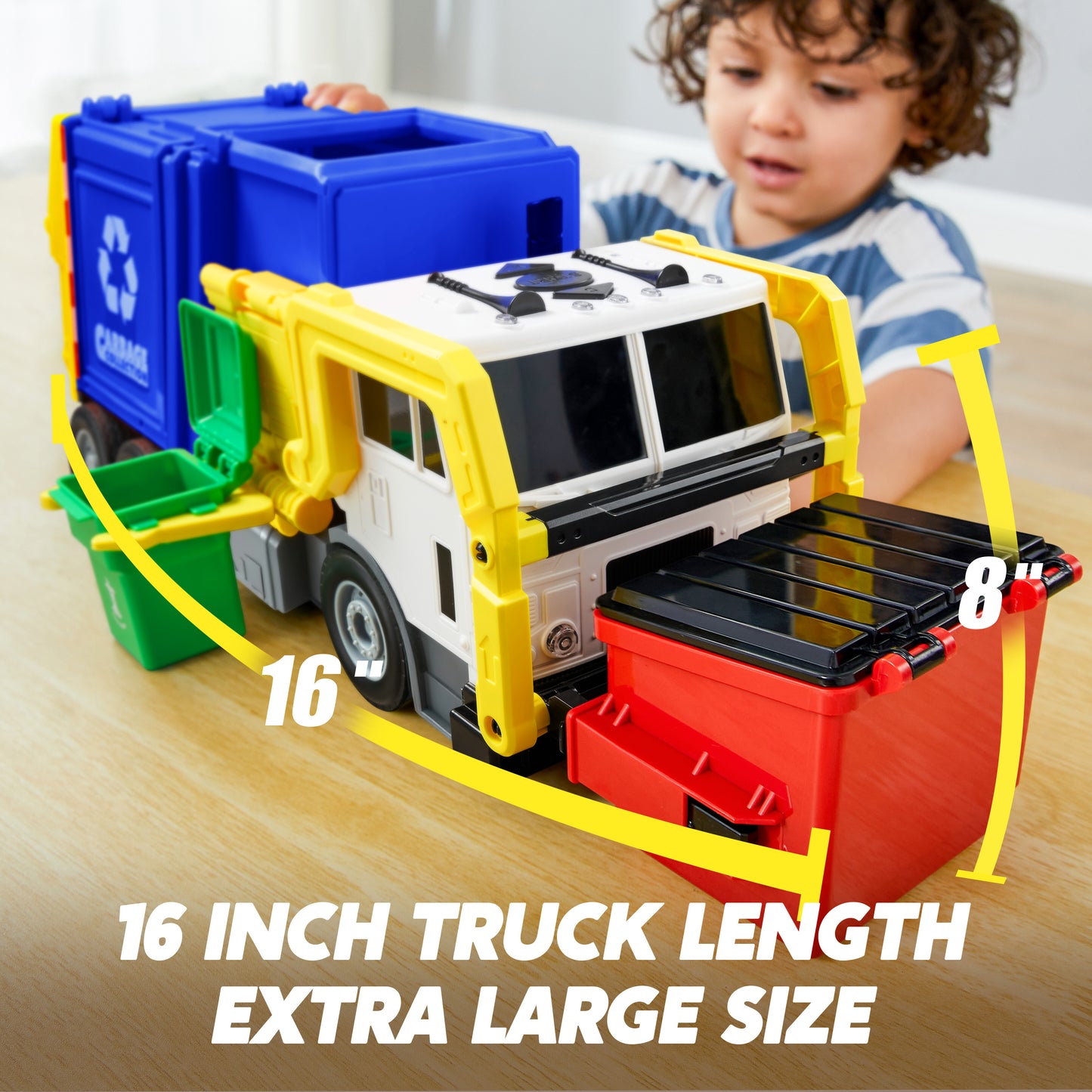 Joyfy 16" Lights and Sounds Large Garbage Truck Toys for Boys, Realistic Trash Truck Toy with Trash Can Lifter and Dumping Function, Toy Truck Christmas Girthday Gift for Boy Age 2 3 4 5 Years Old