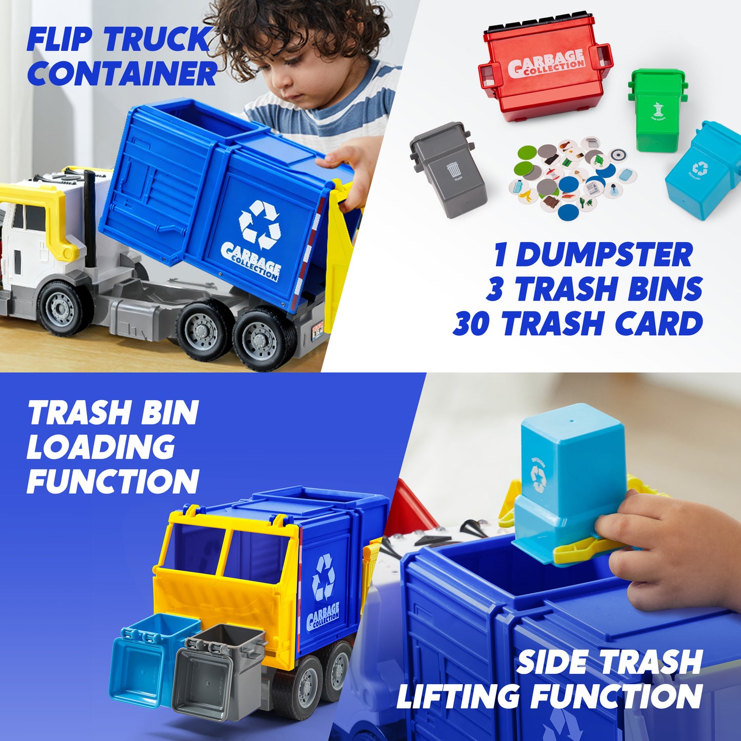 Joyfy 16" Lights and Sounds Large Garbage Truck Toys for Boys, Realistic Trash Truck Toy with Trash Can Lifter and Dumping Function, Toy Truck Christmas Girthday Gift for Boy Age 2 3 4 5 Years Old