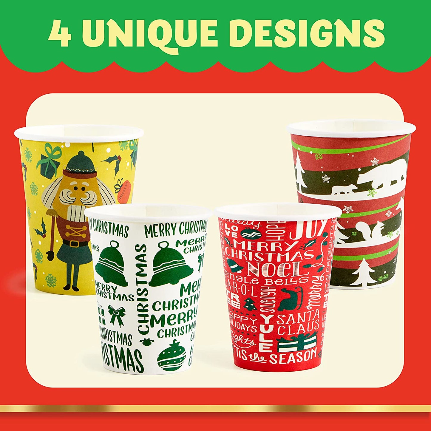 Joyfy 48 Pcs Christmas Paper Cup with Holiday Design, 9 oz Xmas Disposable Dinnerware Cups Party Supplies for Hot and Cold Beverages, Coffee Cups