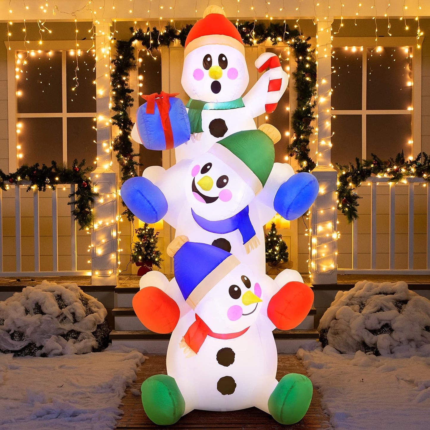 Joyfy 6ft Christmas Inflatables Snowman Outdoor Decorations,Stacked Snowman Christmas Blow Ups with Built-in LEDs for Holiday Party Garden Yard Lawn Decor