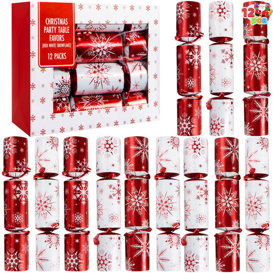 Joyfy 12 Pcs Christmas Crackers Party Favor Non-Snap Red & White Snowflake Design for Kids
