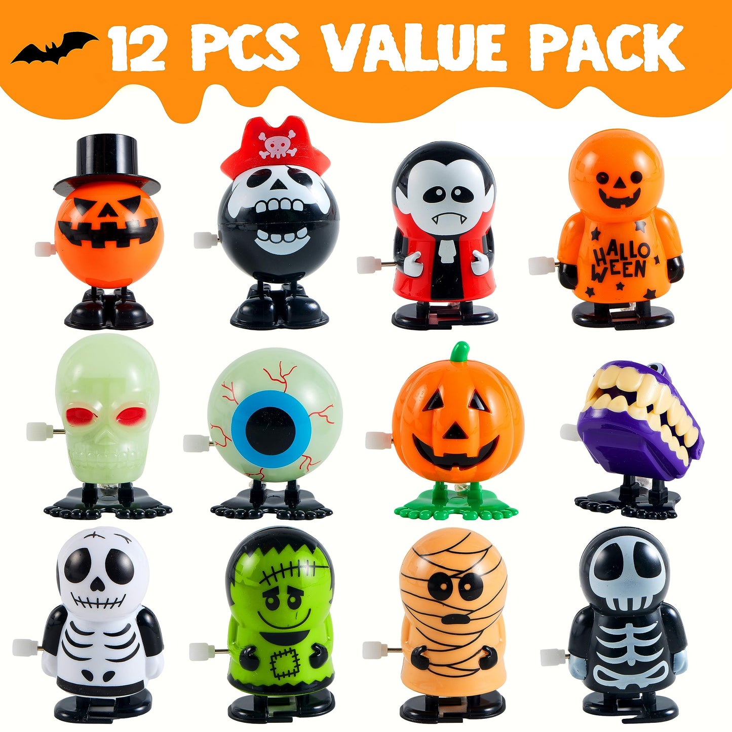 SYNCFUN 12 Pcs Halloween Wind Up Toys for Kids,Halloween Toys Bulk Halloween Gifts Halloween Basket Halloween Accessories,Halloween Goody Bags,Halloween Treat Bag Fillers