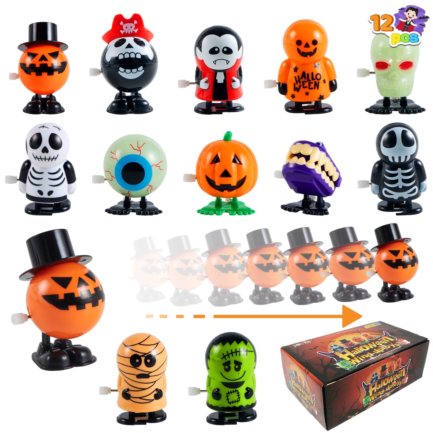 Joyfy 12 Pcs Halloween Wind Up Toys for Kids,Halloween Toys Bulk Halloween Gifts Halloween Basket Halloween Accessories,Halloween Goody Bags,Halloween Treat Bag Fillers