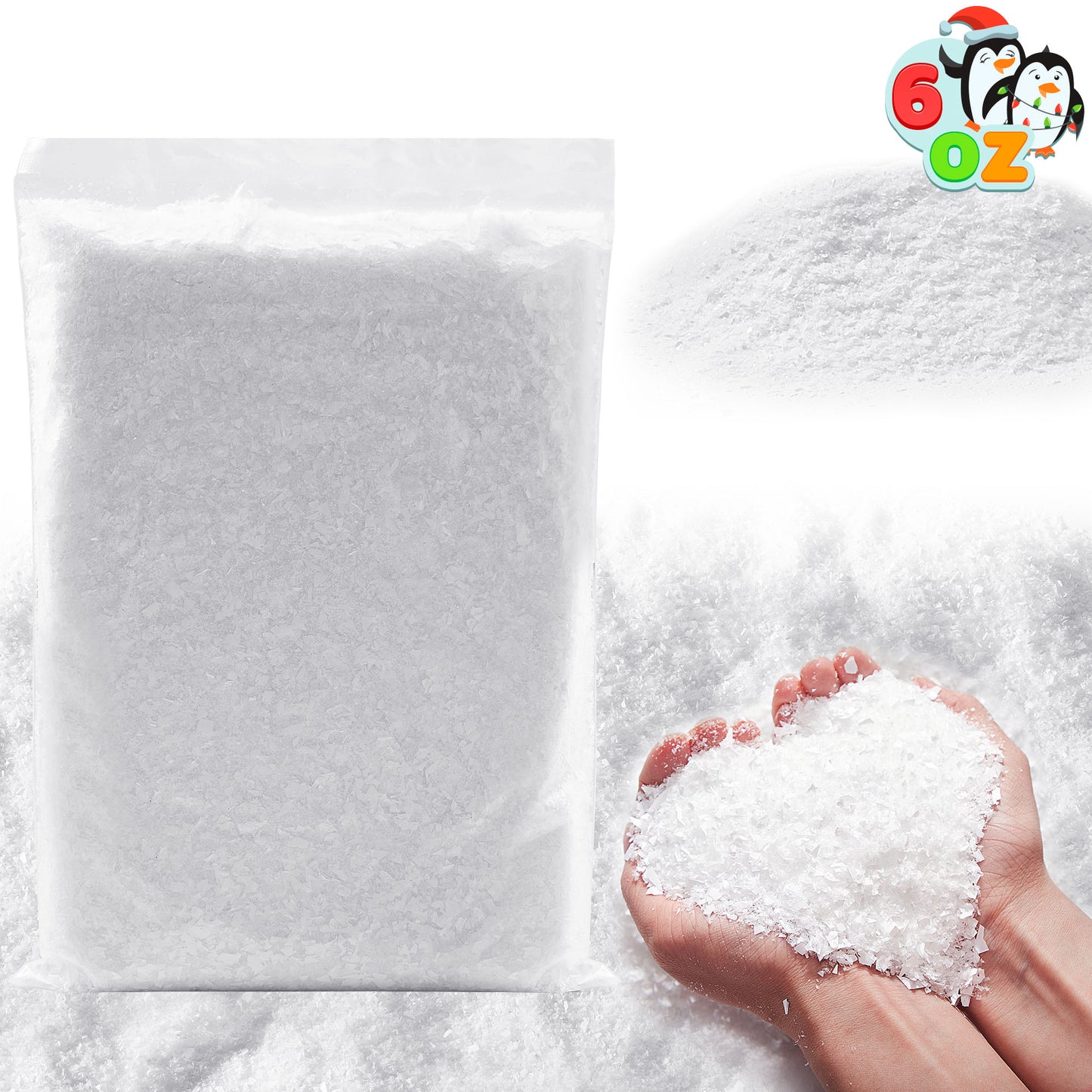 SYNCFUN 6 Oz Christmas Artificial Snow, Plastic Fake Snowball for Christmas Tree Decoration, Xmas Party Favors, Holiday Supplies, Winter Displays, Fake Snow Crafts, and Winter Decor
