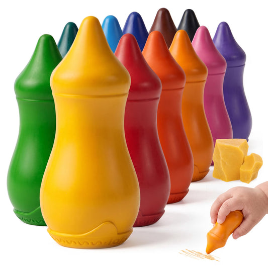 lalalark Beeswax Crayons for Toddlers 1-3 – 12 Colors Natural Washable Jumbo Crayons, Food-Grade Non-Toxic Easy-Grip Chunky Baby Bottle Shape, Safe First Coloring Gift for Birthday