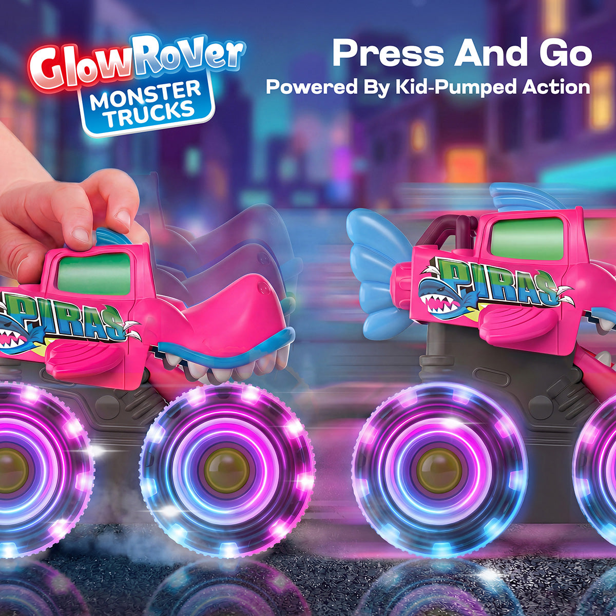 Joyfy 3 Pack Monster Truck Toy for Kids 2 4 - LED Wheels Car Vehicle Press & Go Dinosaur Toy Truck with Motion Activated Light for Toddler 1 3, Christmas Birthday Gift for Baby
