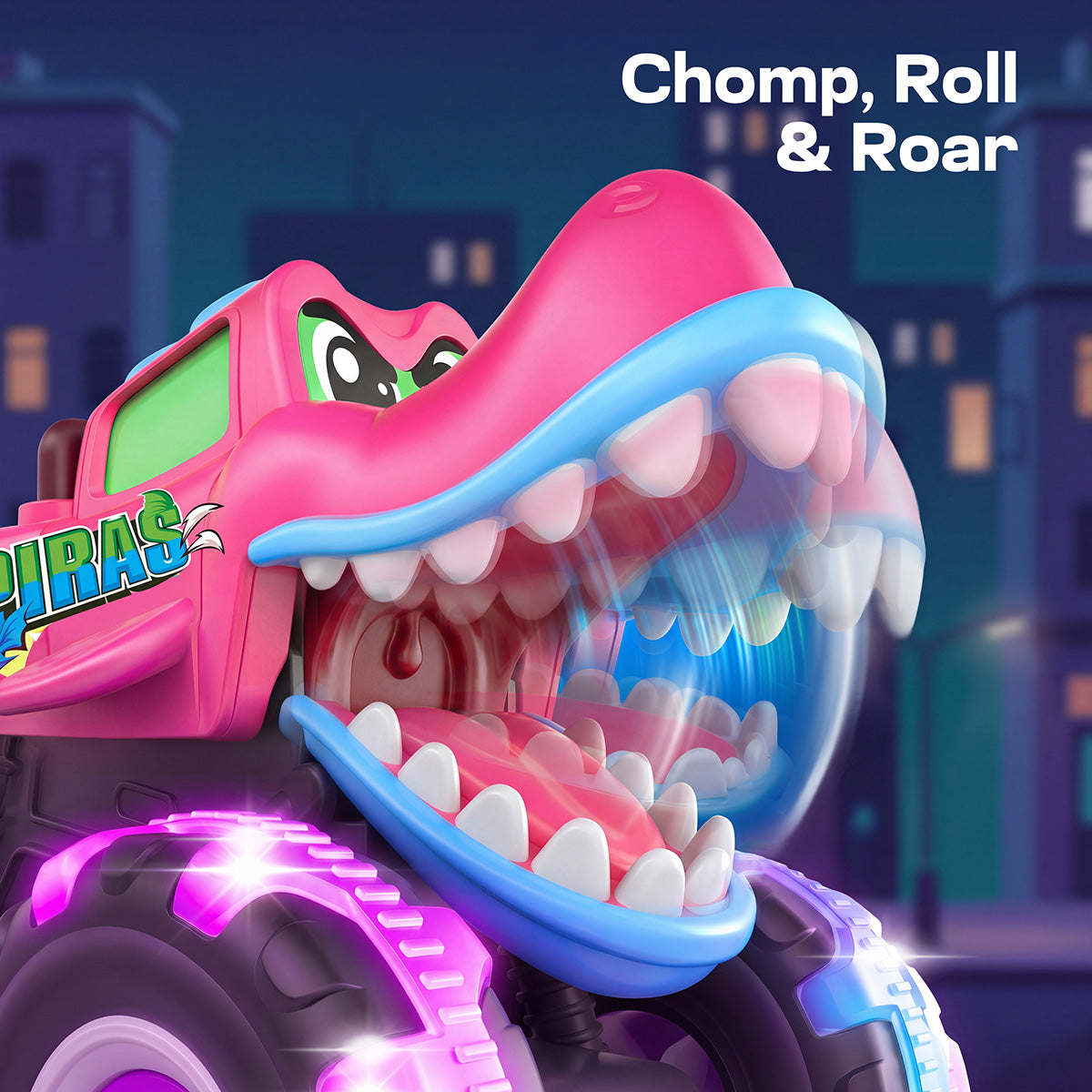 Joyfy 3 Pack Monster Truck Toy for Kids 2 4 - LED Wheels Car Vehicle Press & Go Dinosaur Toy Truck with Motion Activated Light for Toddler 1 3, Christmas Birthday Gift for Baby