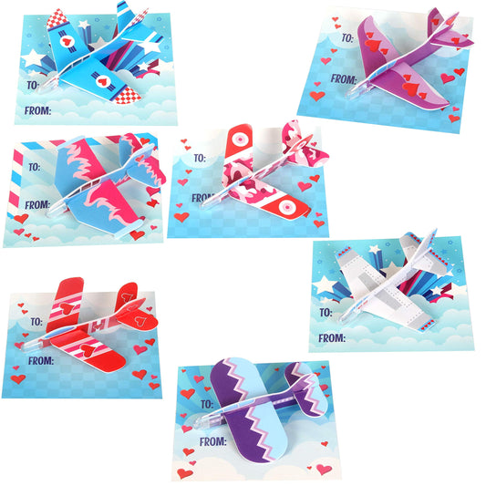 28 Packs Valentines Day Gifts Cards with Foam Airplane for Kids Valentine Exchange Cards Toddle Boys Valentines School Classroom Favors