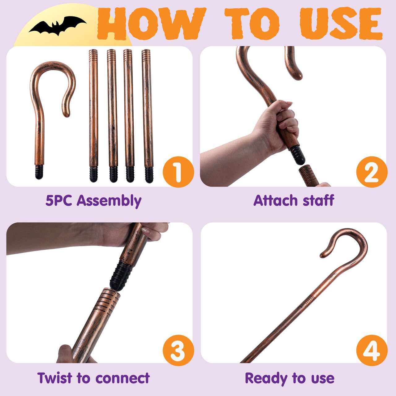 Joyfy 63 Inch Halloween Shepherd's Crooked Staff,Shepherd Crook Prop Cane for Cosplay and Dress Up Photo Prop Accessory Decorations Halloween Costume
