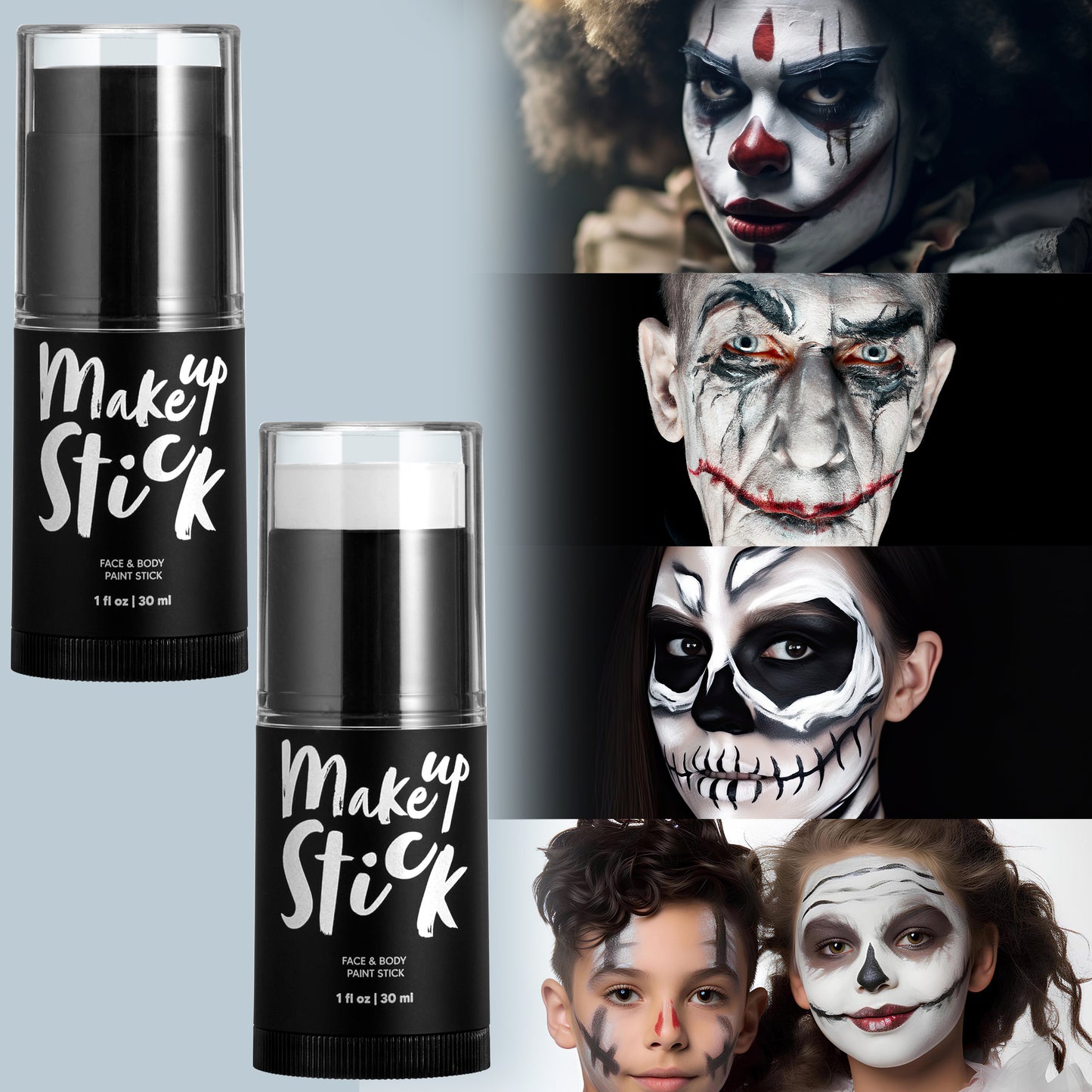 Joyfy 3 Pcs Halloween Makeup Stick,Halloween Body Painting Kit SFX Makeup for Zombie Vampire Skeleton Joker Cosplay for Adult Kids