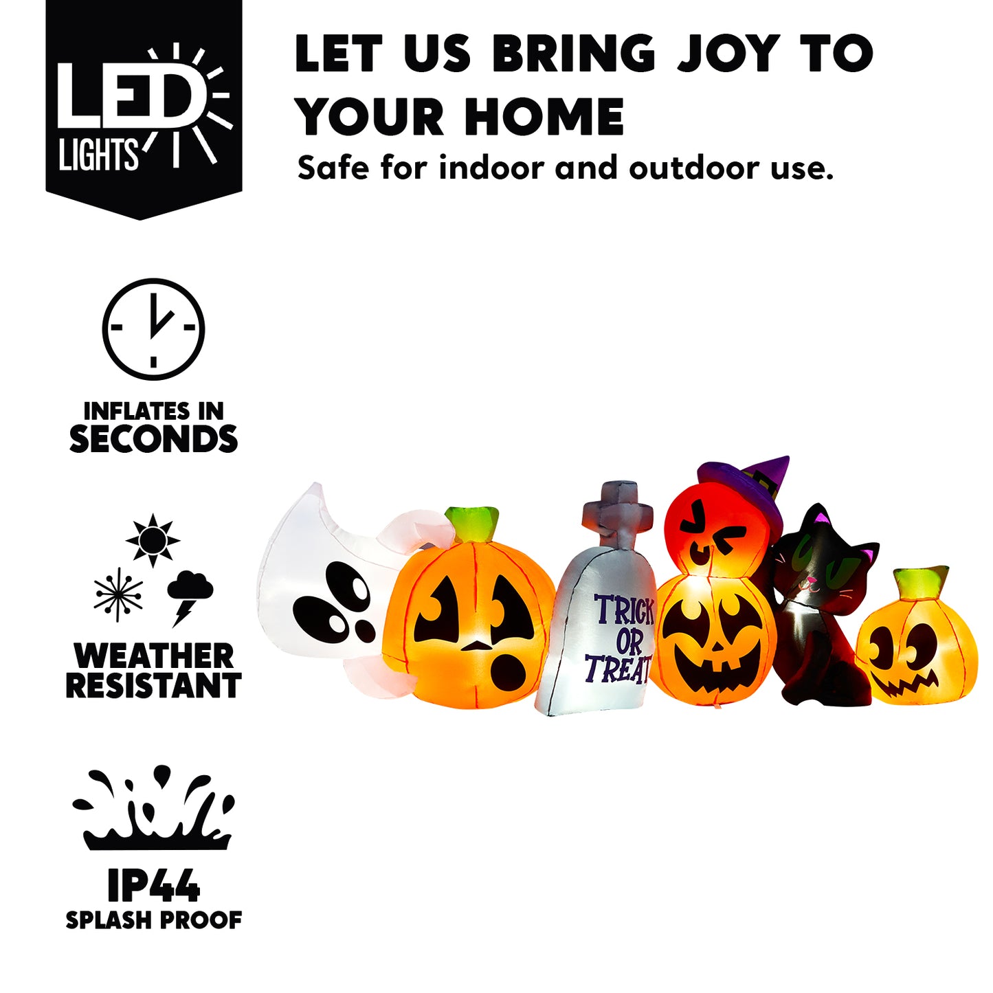 Joyfy 8 FT Halloween Inflatables Characters,Long Light Up Pumpkin Ghost Cat Tombstone Halloween Blow up Yard Decorations,Outdoor Halloween Decor