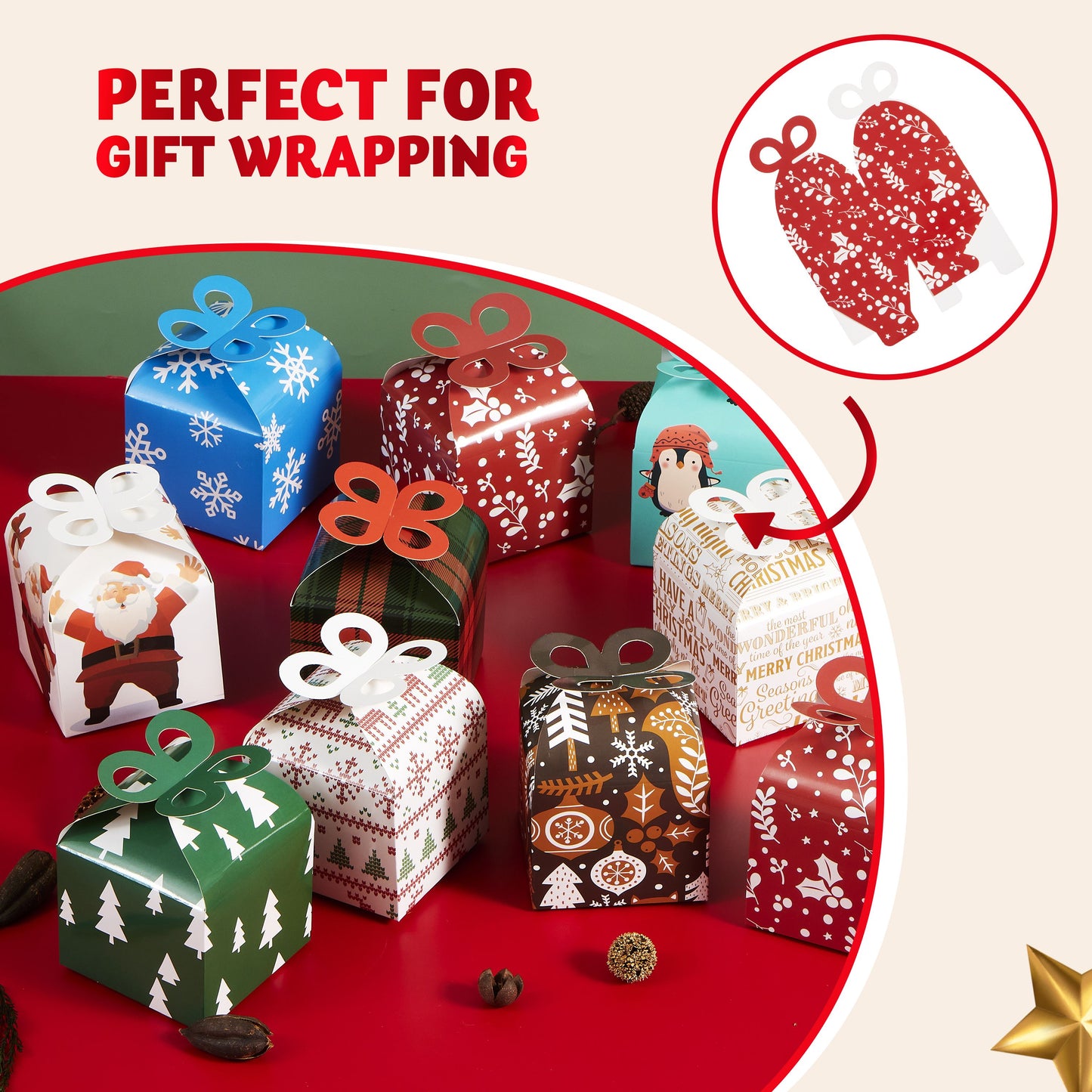 SYNCFUN 36 Pcs 3D Christmas Goodie Gift Boxes with Bow for Xmas Holiday Wedding Decoration Candy Cookie Boxes, Kids School Classrooms Party Favor Supplies