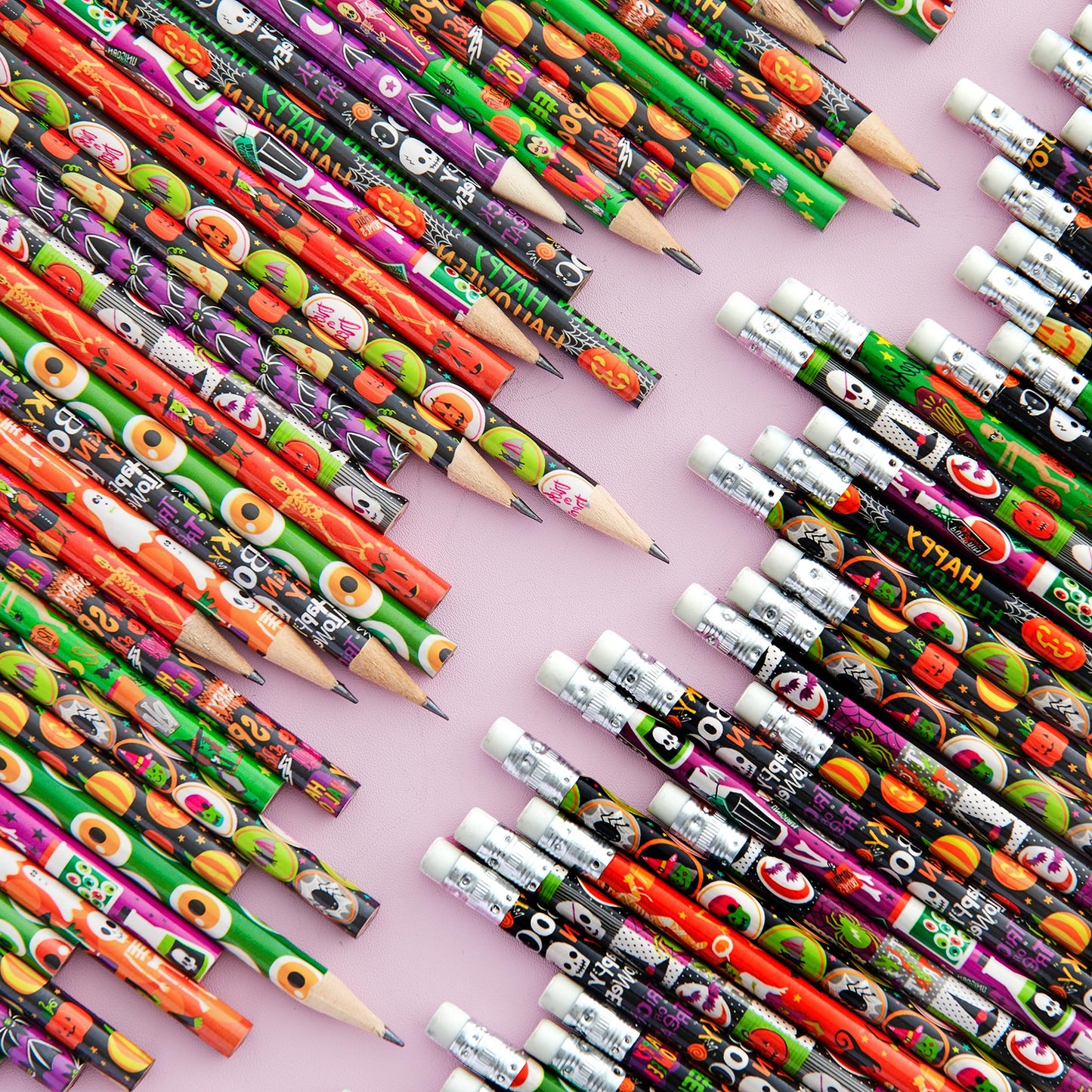 SYNCFUN 144 Pcs Halloween Pencils Bulk with Eraser for Kids,Colorful Pencils Stationery Pencil Set,Halloween Favors Prizes for Kids,Halloween Bulk Toys