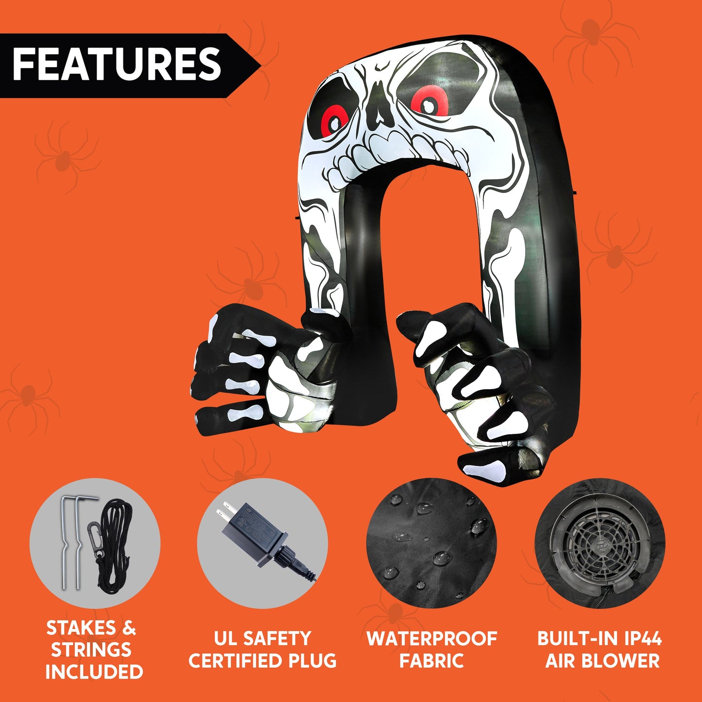 Syncfun 8 FT Halloween Inflatable Giant Skeleton with Hands Grabbing Archway Decorations Inflatable with Build-in LEDs,Halloween Blow Up Yard Decorations