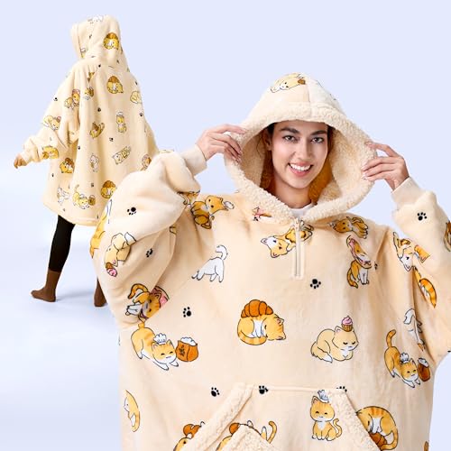 Joyfy Wearable Blanket Hoodie, Long Hooded Blanket Sweatshirt, Oversize Hoodie for Women and Men,Clothing Gift for Women Men Mom Dad,Giant Hood Pocket and Sleeves for Adult