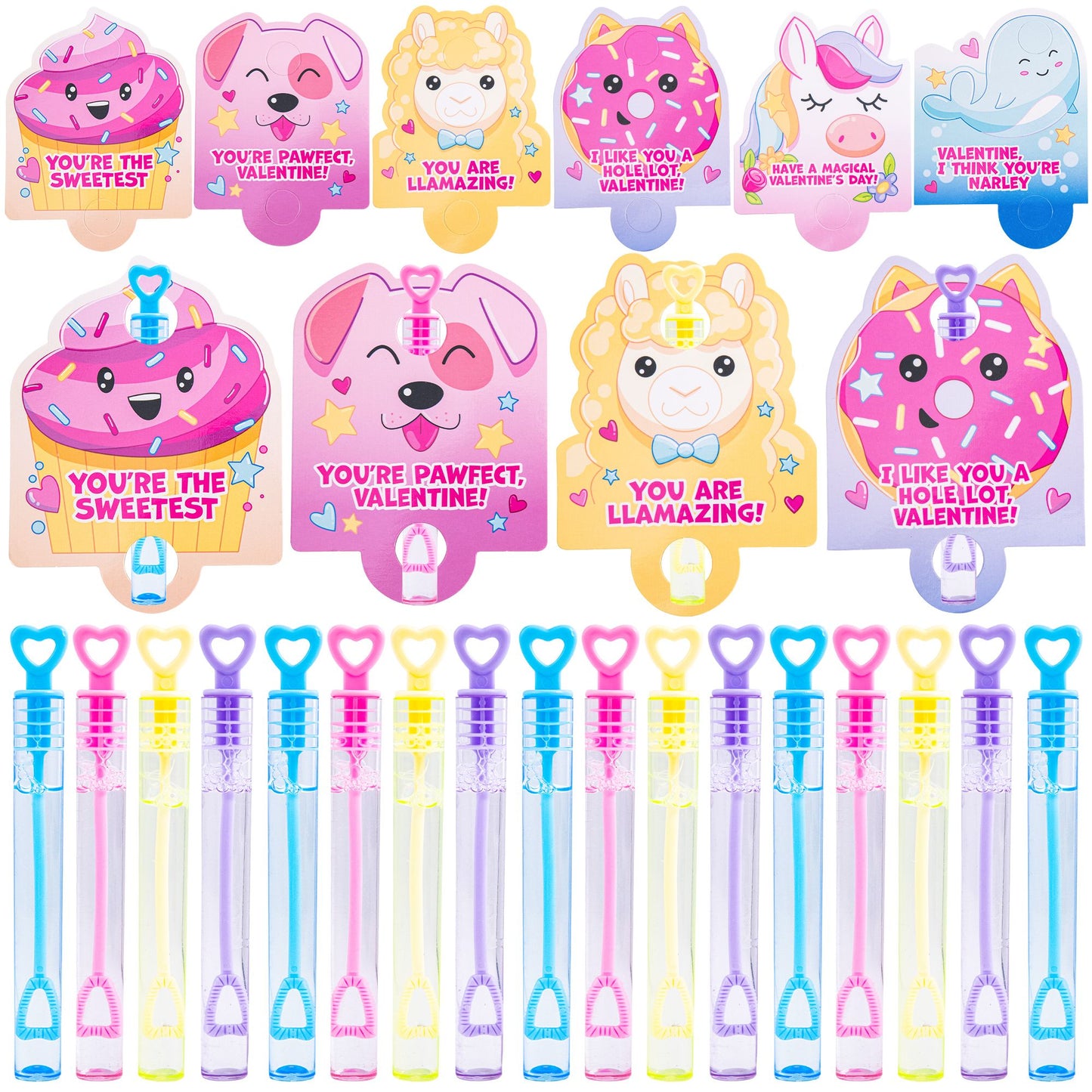 36 Packs Valentine's Day Gift Cards with Mini Bubble Maker Wands for for Kids Valentine Party Favor Toys, Valentine's Classroom Exchange, Game Prizes