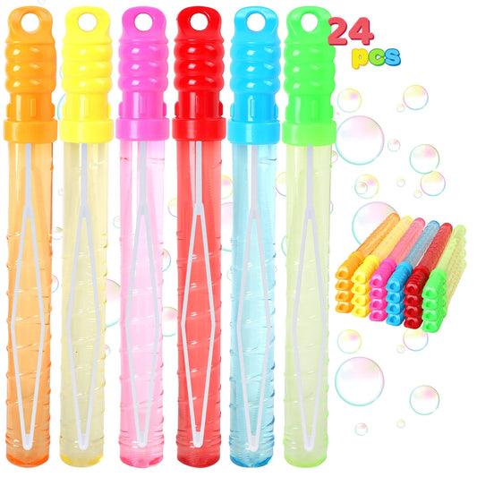 Syncfun 24 Pack 10" mid Bubble Wands with 6 Colors, Summer Toys for Party Favors Kids, Outdoor/Indoor Play Toys Easter Valentines Birthday Games (3 OZ)