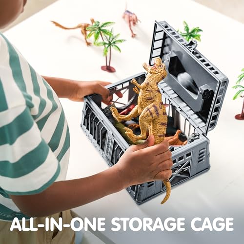 Joyfy 19 PCS Realistic Dinosaur Figures & Trees for Toddlers, Dinosaur Toys with Activity Play Mat & Storage Cage, Dino Playset Toys for Kids Ages 3-5, Dinosaur Toys for Boys and Girls Gift
