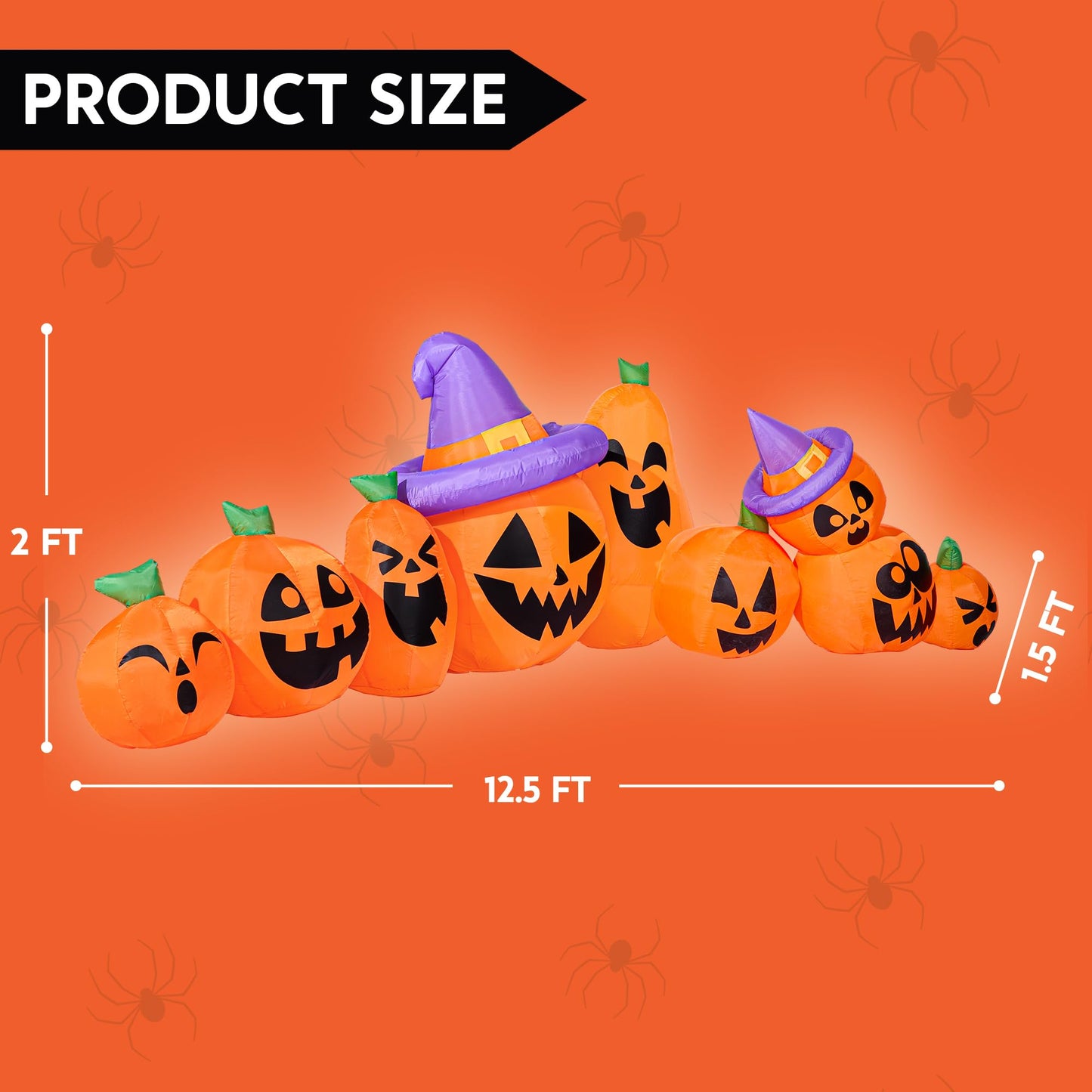 Syncfun 12.5 FT Halloween Inflatable Long Pumpkin with Witch Hat Decorations Inflatables with Build-in LEDs,Halloween Decor Outdoor Blow Up Yard Decorations