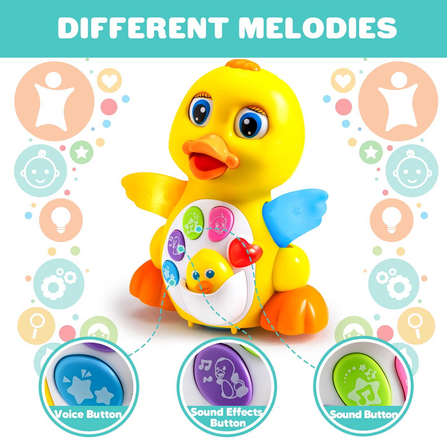 SYNCFUN Musical Toys for Toddlers 1 2 3 Year Old, Dancing Walking Duck Toy with Music and Lights, Learning Toy for Baby Kids