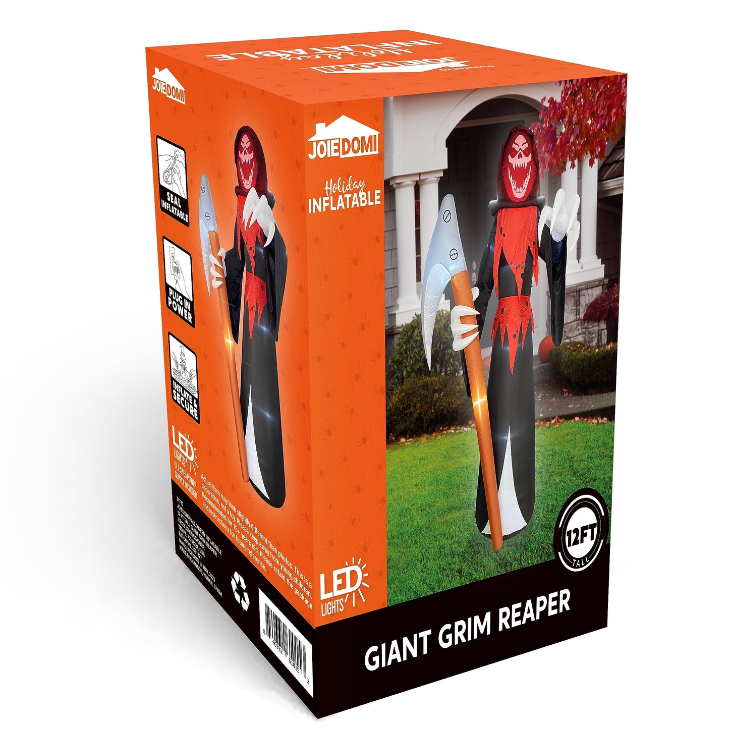 Syncfun 12 FT Halloween Inflatable Giant Grim Reaper Decoration with Built-in LEDs,Grim Reaper with Scythe Halloween Decorations Outdoor Blow Up Yard Lawn Decoration