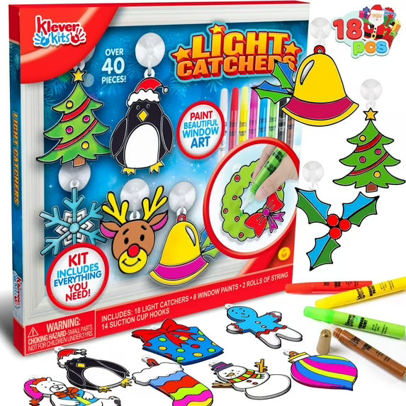Joyfy 18 PCS Christmas Window Sun Catchers DIY Painting Art and Craft Set for Xmas Decorations, Christmas Crafts, Suitable for Kids