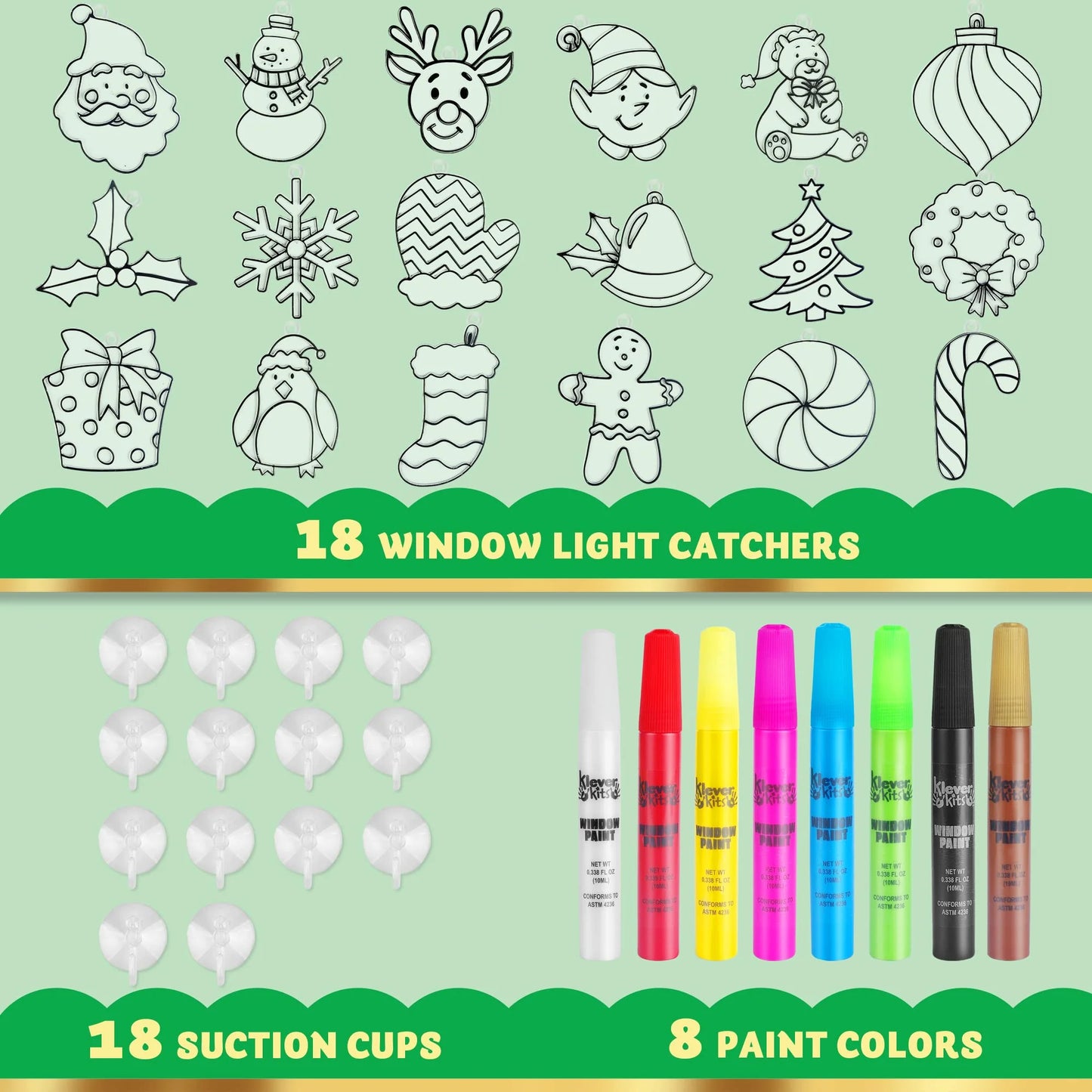 Joyfy 18 PCS Christmas Window Sun Catchers DIY Painting Art and Craft Set for Xmas Decorations, Christmas Crafts, Suitable for Kids