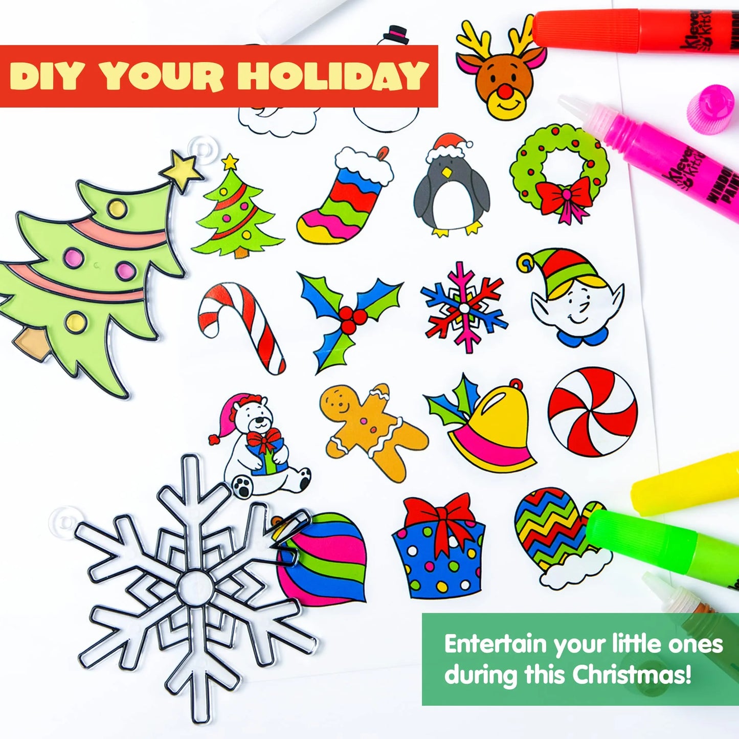Joyfy 18 PCS Christmas Window Sun Catchers DIY Painting Art and Craft Set for Xmas Decorations, Christmas Crafts, Suitable for Kids