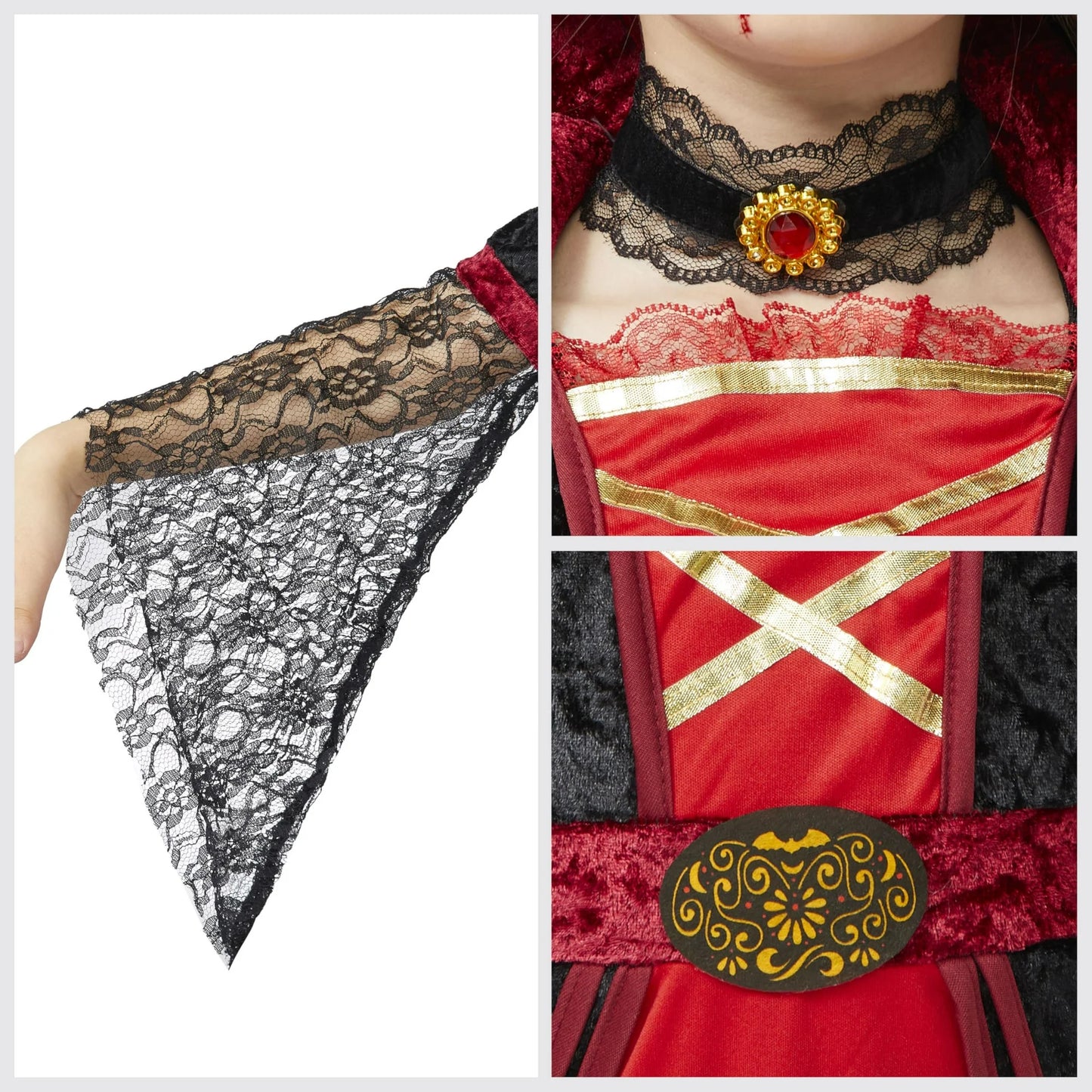 Royal Vampire Costume for Girls Deluxe Set Halloween vampire cape Women Queen Dress Up Party-XL