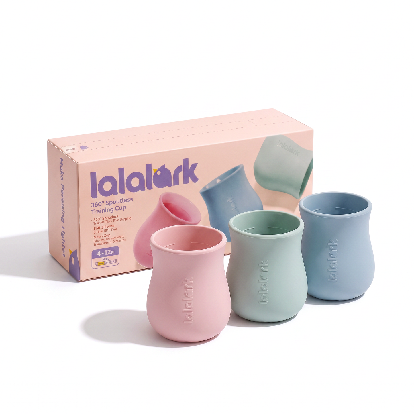 lalalark Baby-Led Weaning Tiny Open Cups, Silicone 3-Pack, Green/Pink/Beige