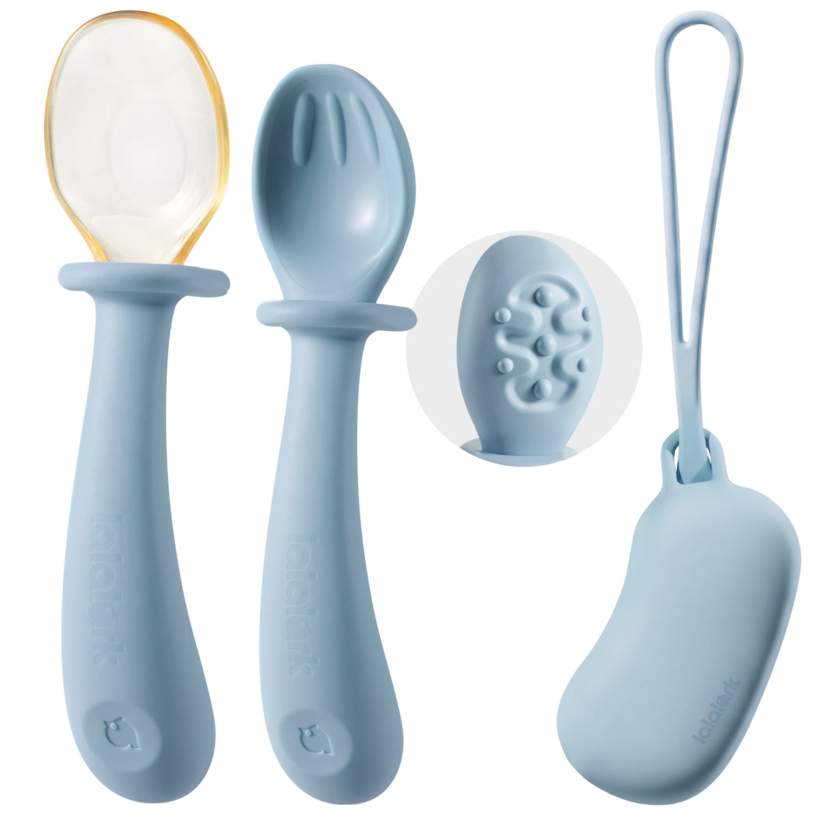 Lalalark lalalark Silicone Baby Spoons Set with Travel Case, 2-Pack Self-Feeding Training Spoons 6 Months, PPSU First Stage Spoons for Kids & Toddlers, BPA Free, Feeding Eating Essentials , Blue