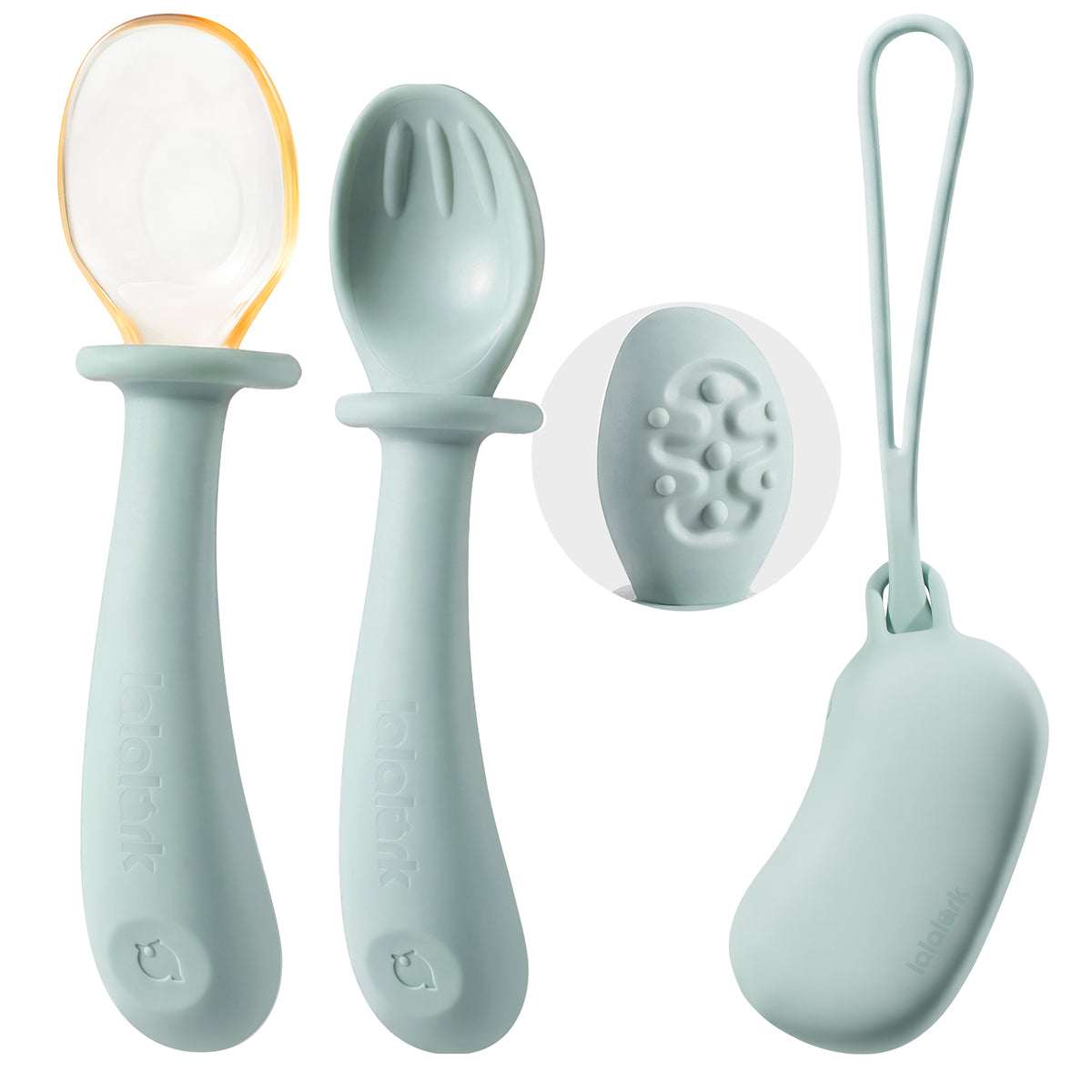 Lalalark lalalark Silicone Baby Spoons Set with Travel Case, 2-Pack Self-Feeding Training Spoons 6 Months, PPSU First Stage Spoons for Kids & Toddlers, BPA Free, Feeding Eating Essentials, Green