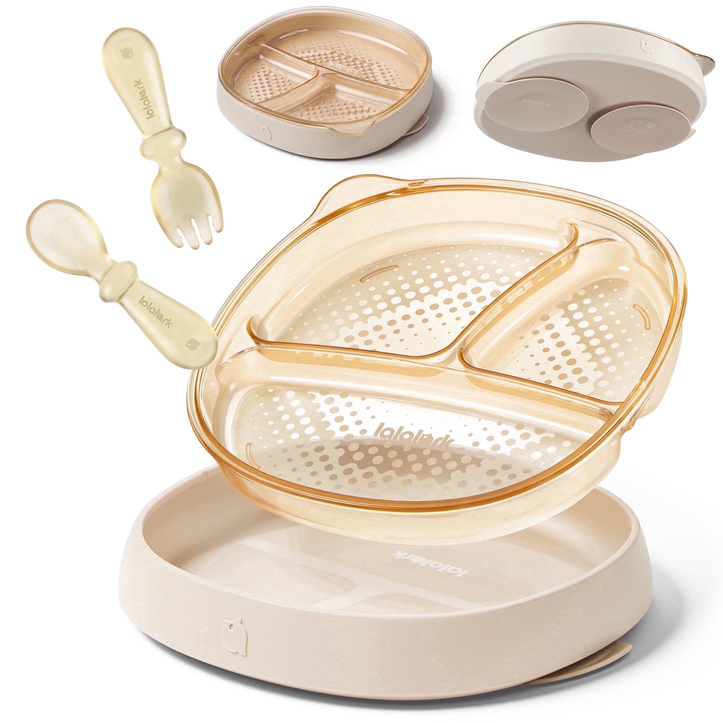 lalalark 3-in-1 Baby Suction Plate with Spoon & Fork for for Toddlers 6-36 Months,Safe Grip Dishes for Toddlers Self Feeding Training