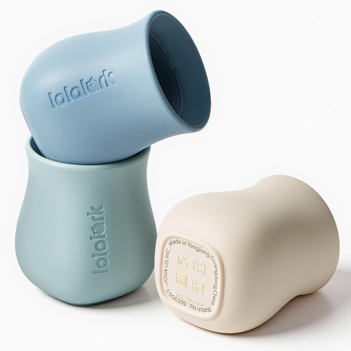 lalalark Weighted Silicone Baby Cup, Non-Slip Base 3-Pack, Blue/Green/Beige