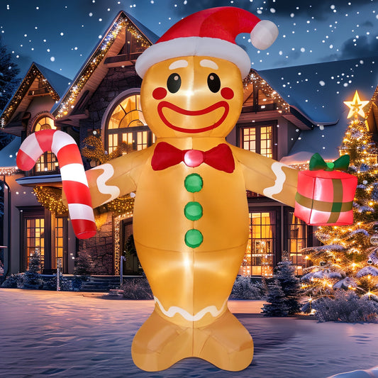 Joyfy 12 FT Christmas Inflatables Gingerbread Man Outdoor Decorations,Gingerbread Man Blow Ups Yard with Built-in LEDs for Holiday Party Garden Lawn Decor