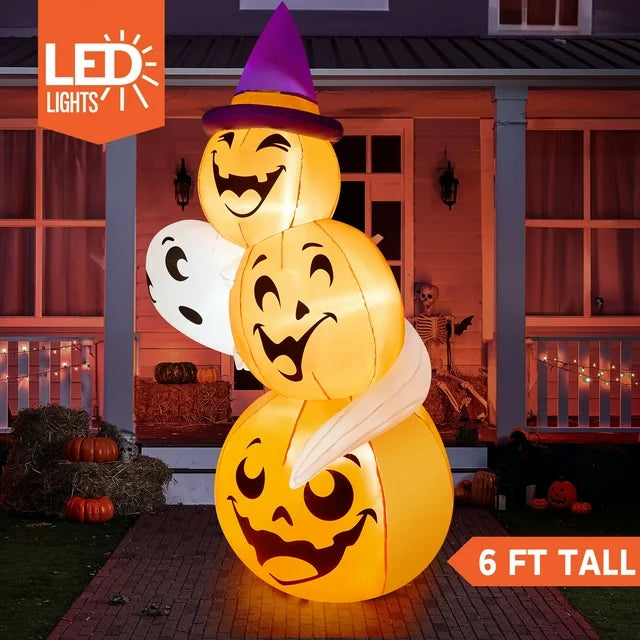 Syncfun 6 FT Halloween Inflatables Stacked Pumpkins and Ghost with Build-in LEDs for Porch,Halloween Pumpkin Decor Blow up Yard Decorations