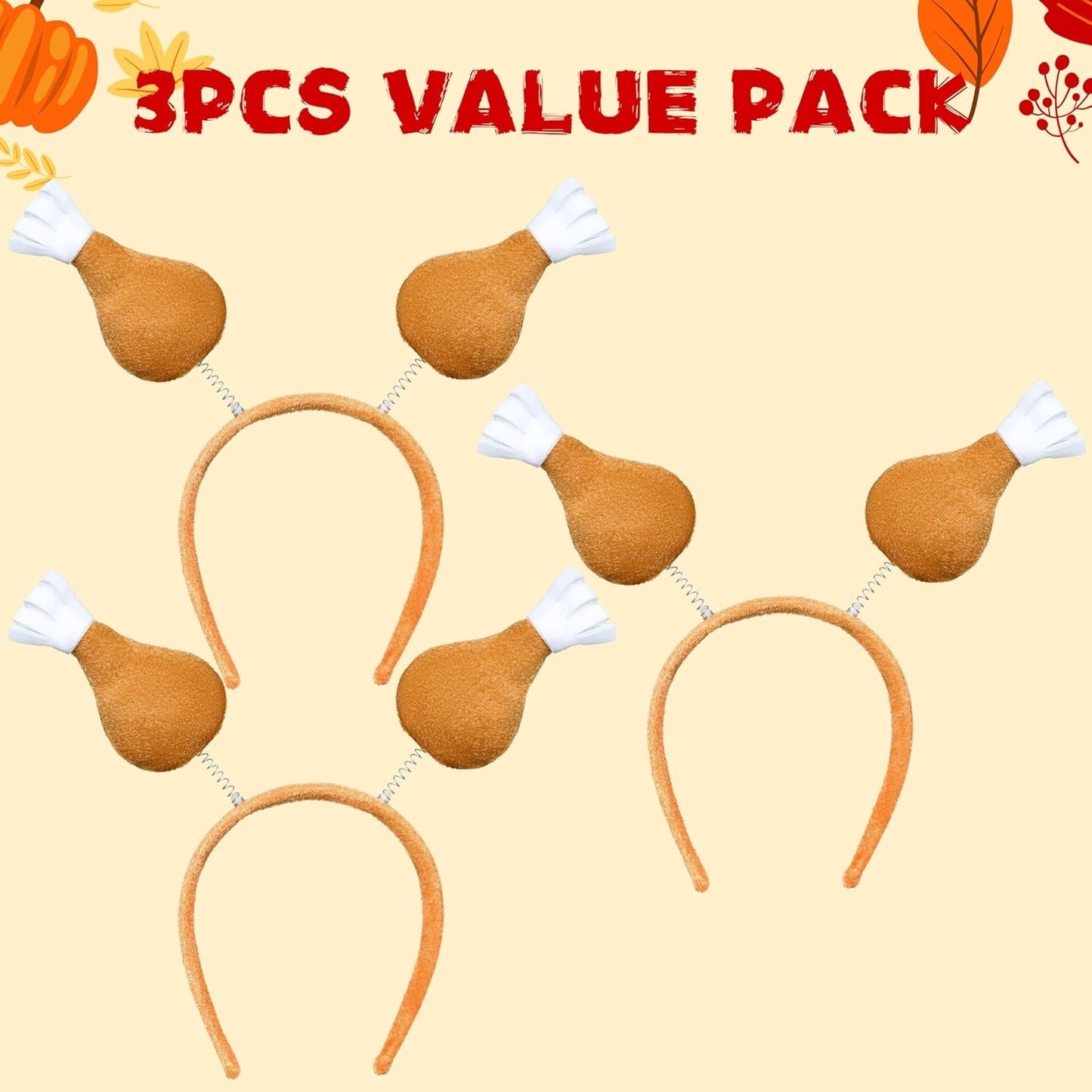Joyfy 3 Pack Plush Turkey Leg Headbopper for Adults, Thanksgiving Party Costume Dress Up Accessories