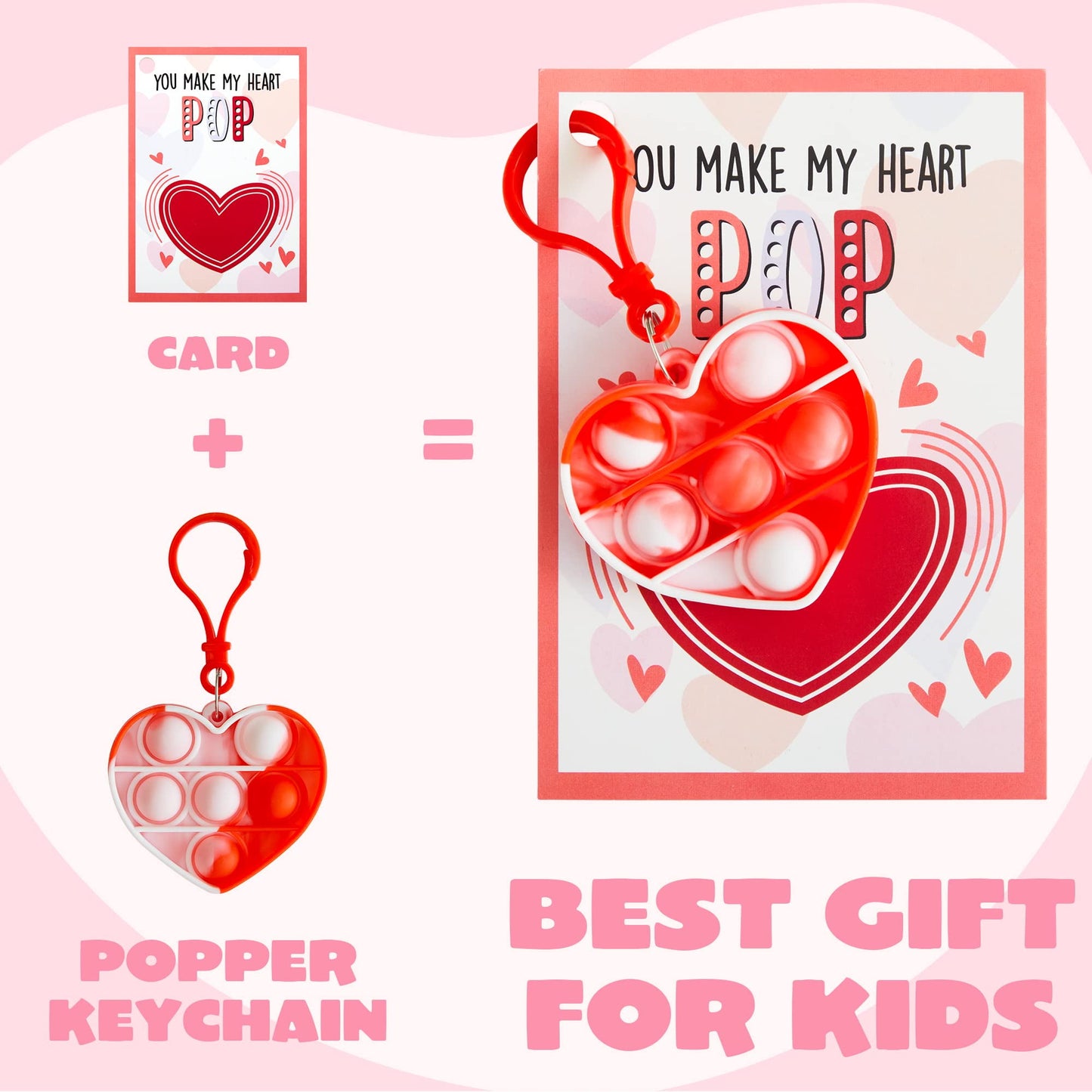 12 Packs Valentines Day Cards with pop Fidget Keychains Toys, Fidget Valentines Day Cards for Kids School Classroom Exchange Card Gifts
