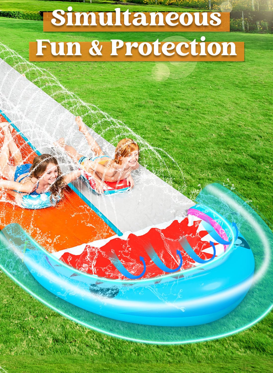 Syncfun Water Slides with 2 Boogie Boards, 21ft Backyard Outdoor Lawn Slip Waterslide with Sprinklers Summer Toy, Shark