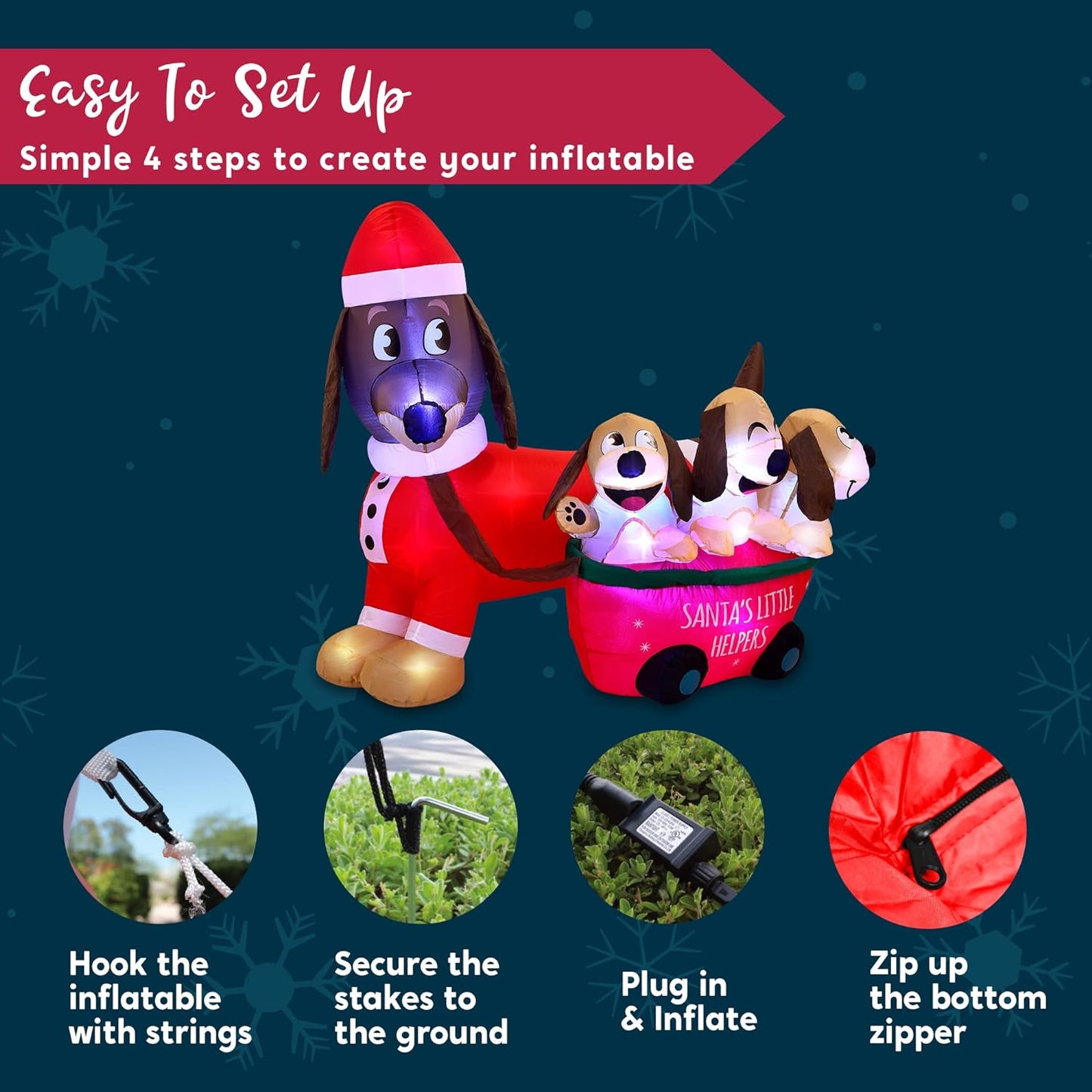 Joyfy 5 FT Christmas Inflatables Dog Outdoor Decorations,Dachshund Dog Christmas Blow Ups Yard Christmas with Built-in LEDs for Holiday Party Garden Lawn Decor