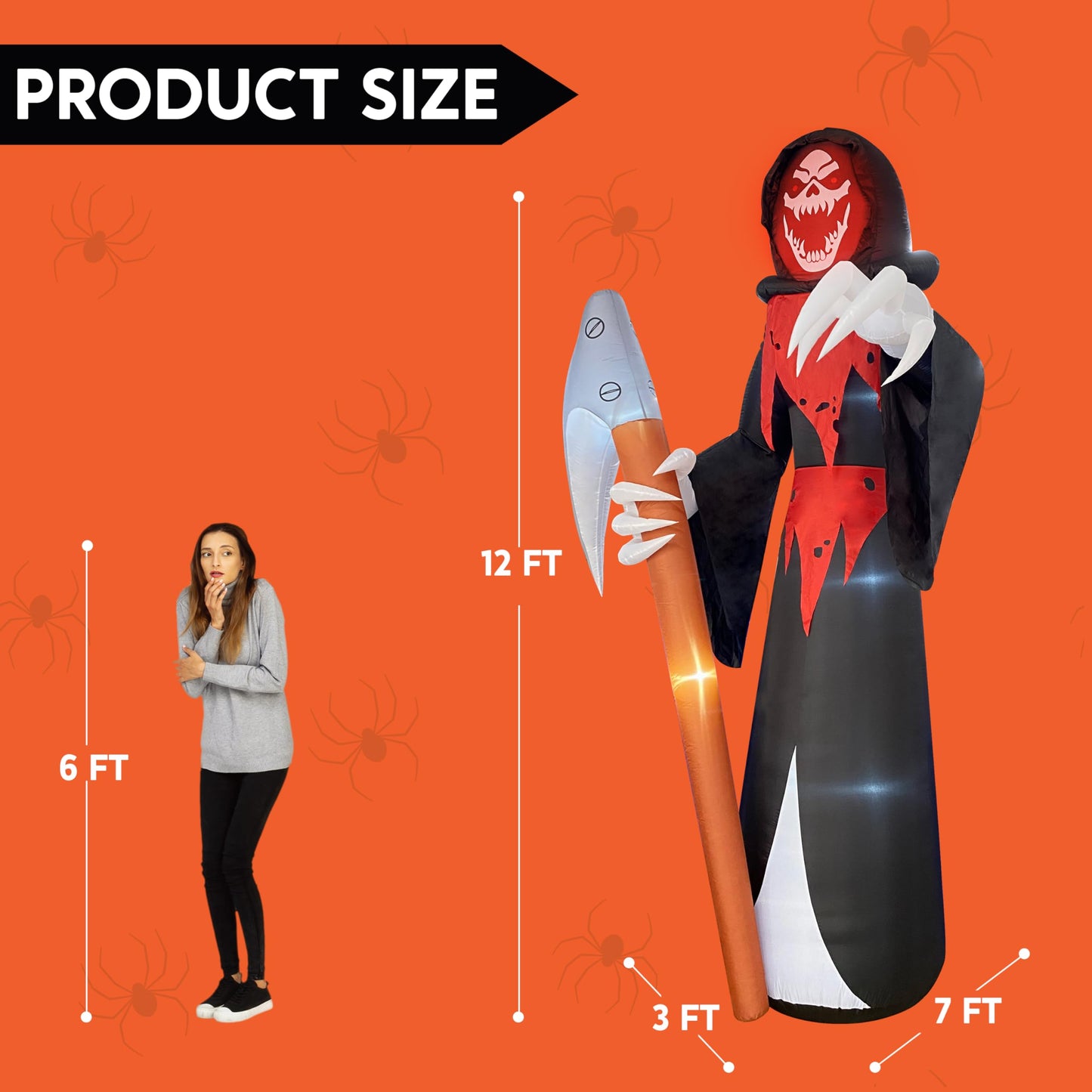 Syncfun 12 FT Halloween Inflatable Giant Grim Reaper Decoration with Built-in LEDs,Grim Reaper with Scythe Halloween Decorations Outdoor Blow Up Yard Lawn Decoration