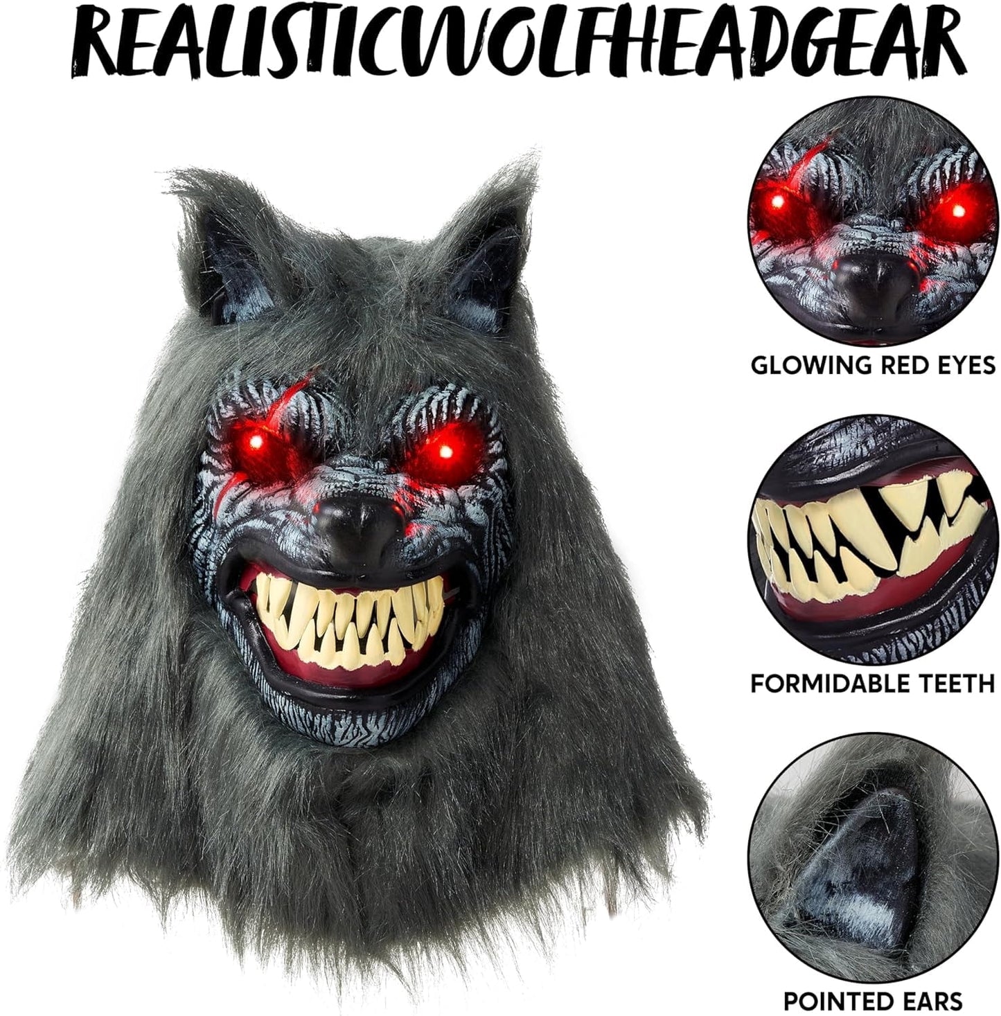 Joyfy LED Halloween Wolf Werewolf Mask with Movable Jaw, Glow in the Dark Costume Accessories, Party Dress Up Prop