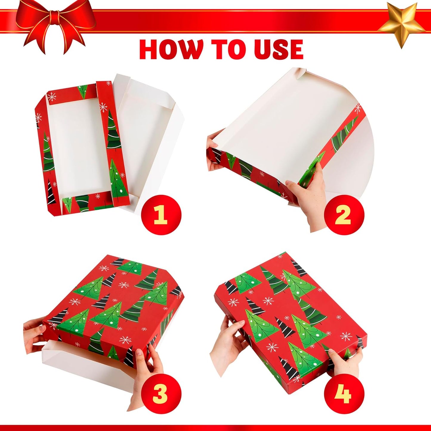 Joyfy 12 Pcs 14" x 9.5" x 2" Christmas Shirt Gift Boxes with Lids for Presents, Large Robe Cardboard Boxes, 4 Designs Decorative Box for Clothes, Xmas Birthday Holiday Wedding Gift Wrapping Decor