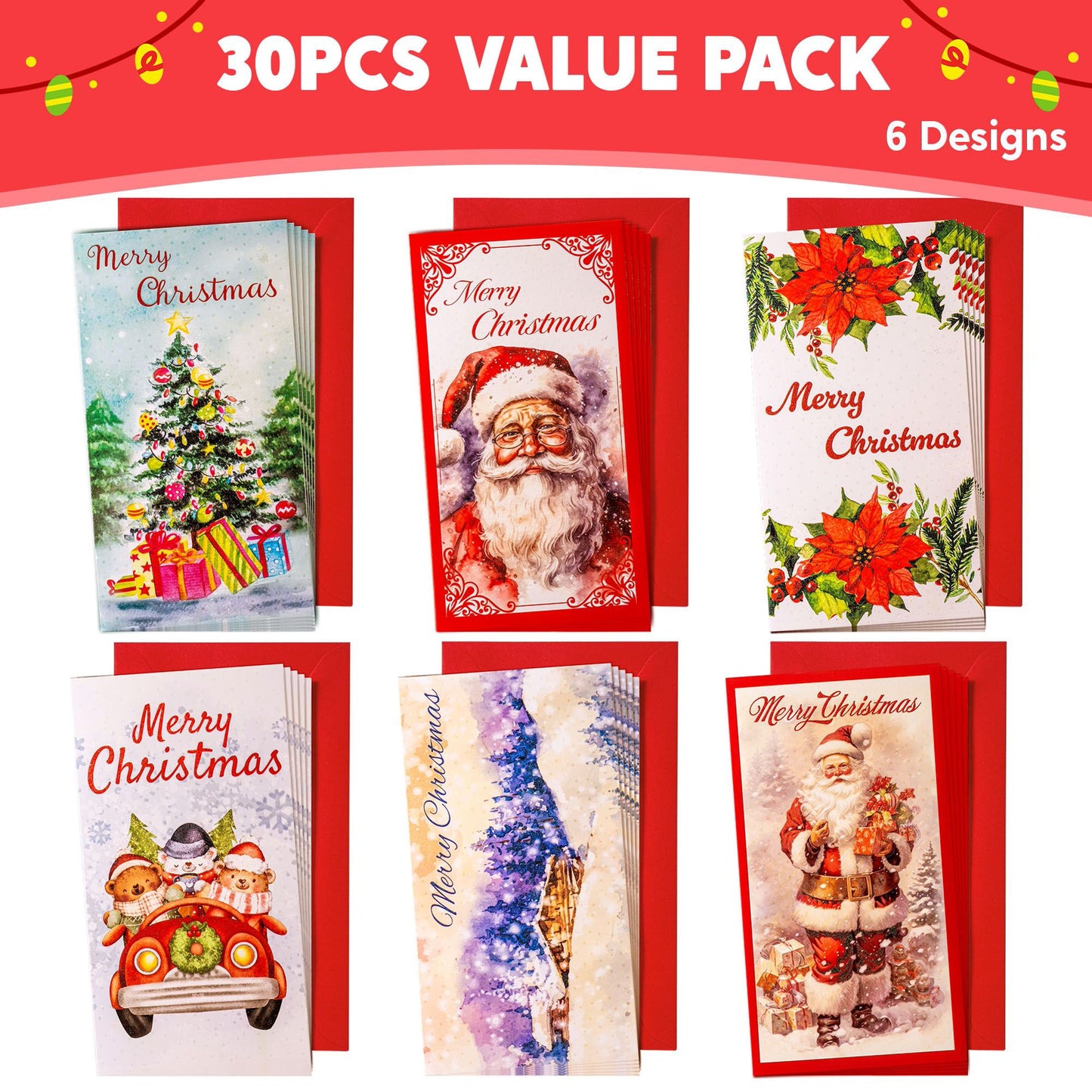 Joyfy 30 PCS Christmas Classic Money Cards with Envelopes, Christmas Money Cards (Gift Card Holders), Cash Christmas Money Cards (Holiday Season, Party Supplies)