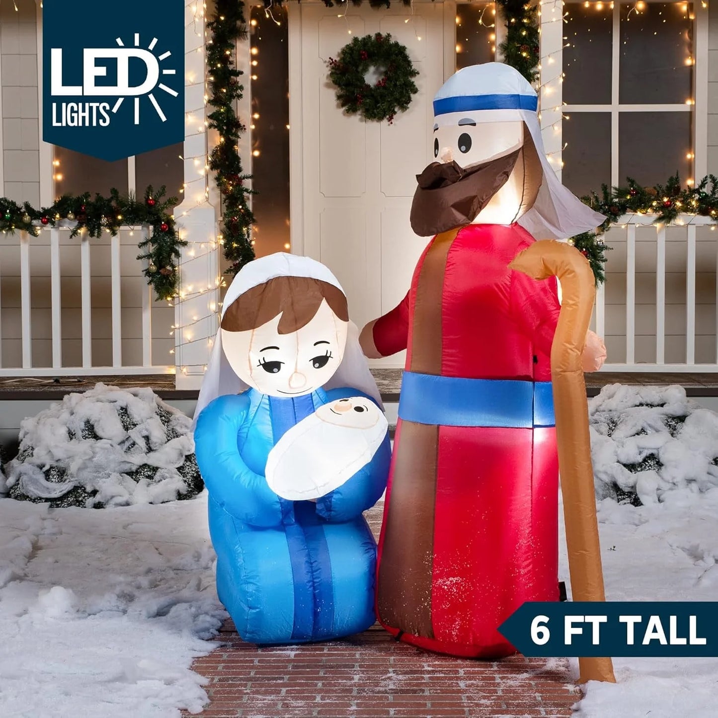 Joyfy 6 ft Christmas Inflatables Jesus Family Outdoor Decorations,Christmas Nativity Blow Ups Yard with Built-in LEDs for Holiday Party Garden Lawn Decor