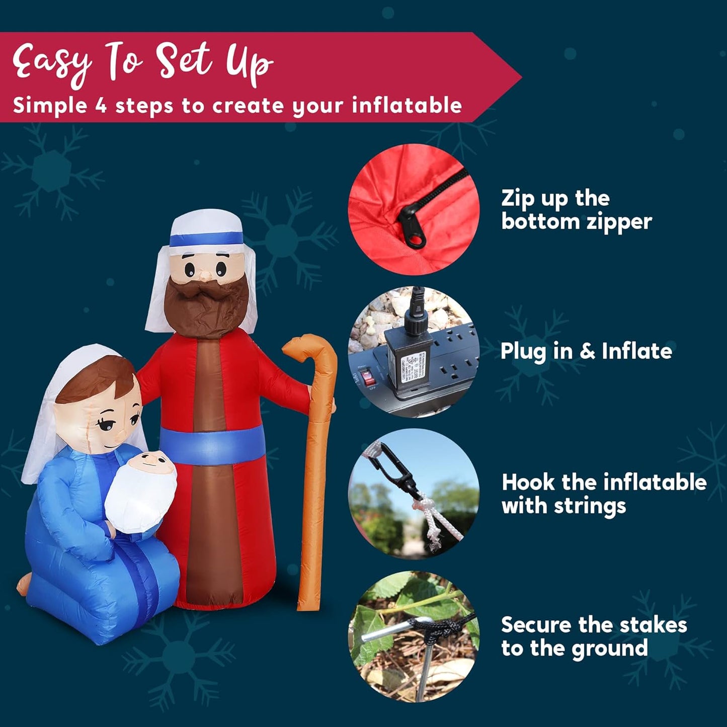 Joyfy 6 ft Christmas Inflatables Jesus Family Outdoor Decorations,Christmas Nativity Blow Ups Yard with Built-in LEDs for Holiday Party Garden Lawn Decor