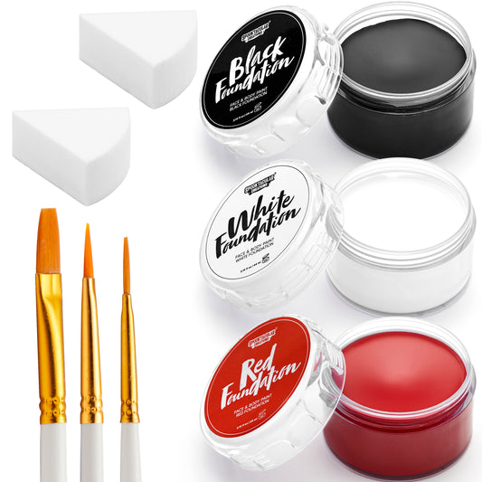 JOYIN 8 Pcs Halloween Makeup Kit,Halloween Face Body Painting Kit Oil Based Foundation Set with 3 Painting Brushes 2 Sponges SFX Makeup for Zombie Vampire Skeleton Joker Cosplay Adult Kids